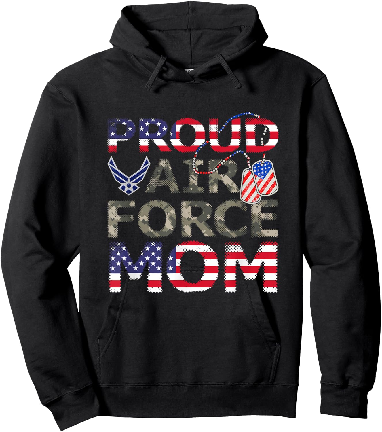 Proud Air Force Mom American Veteran Military Hoodie - Hoodie | Black