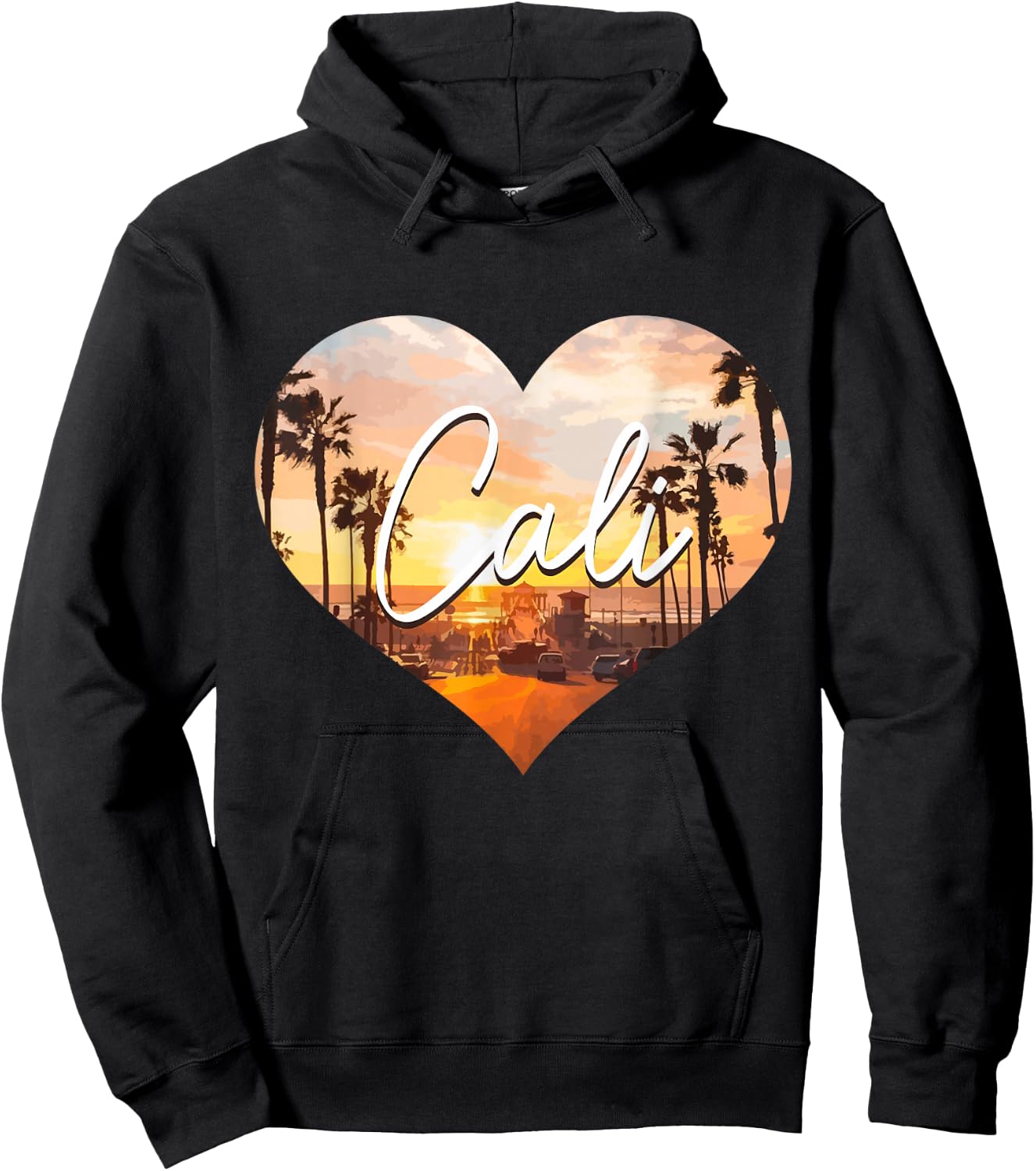 California Cali Vintage Sunset Heart Retro Hoodie - Hoodie | Black