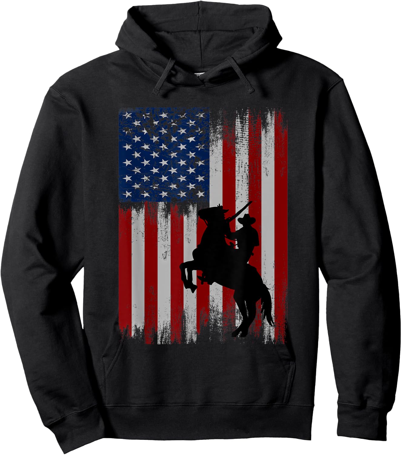 vintage usa american flag cowboy Rodeo Roping Horse Riding Hoodie - Hoodie | Black
