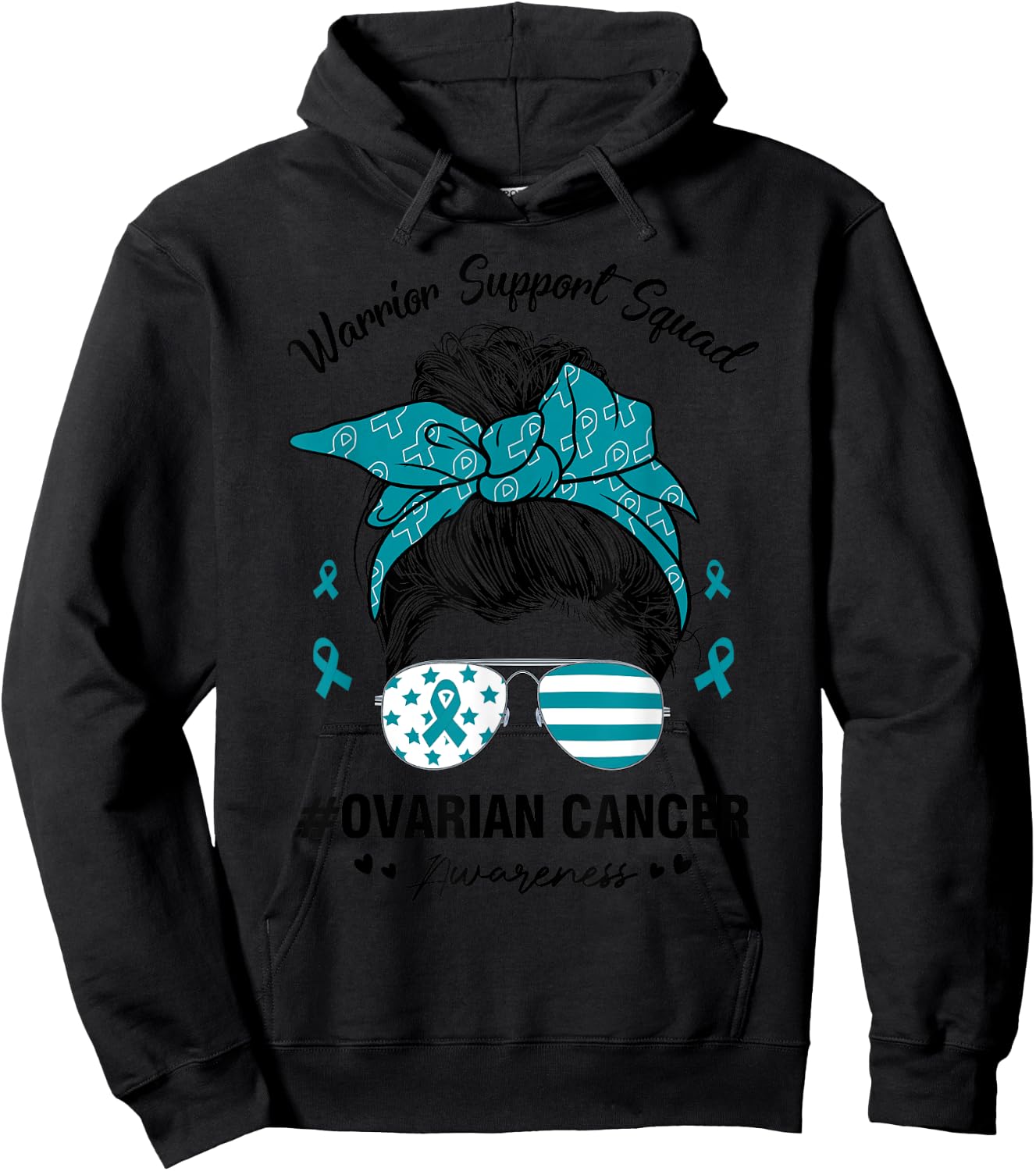 Messy Bun Ovarian Cancer Awareness Day Warrior Support Squad Hoodie - Hoodie | Black