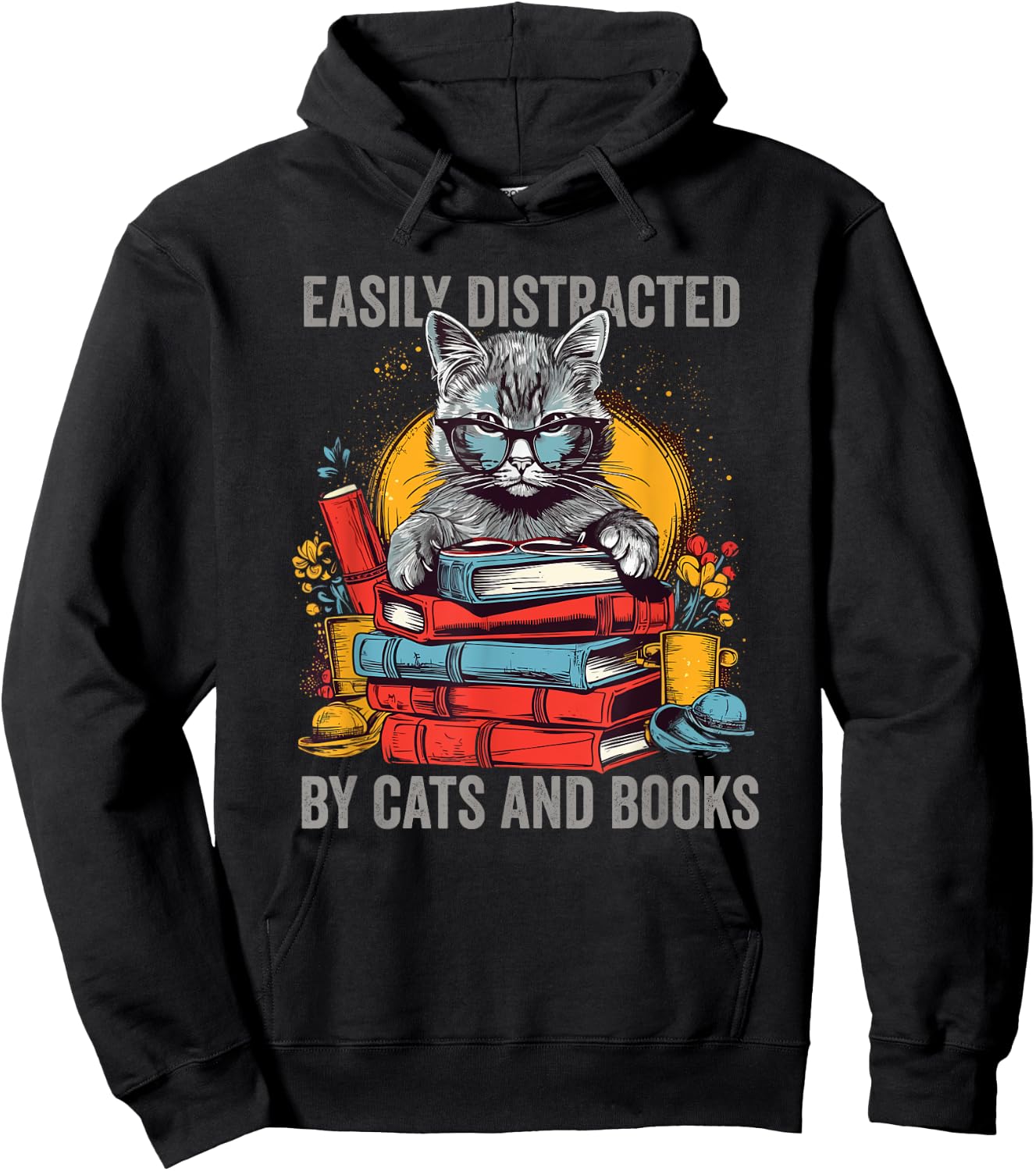 Easily Distracted by Cats and Books Book Lovers Hoodie - Hoodie | Black