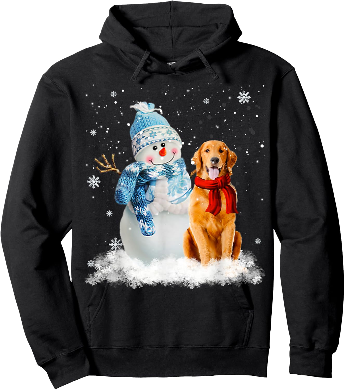 Funny Golden Retriever Christmas Snowman Christmas Pajama Hoodie - Hoodie | Black