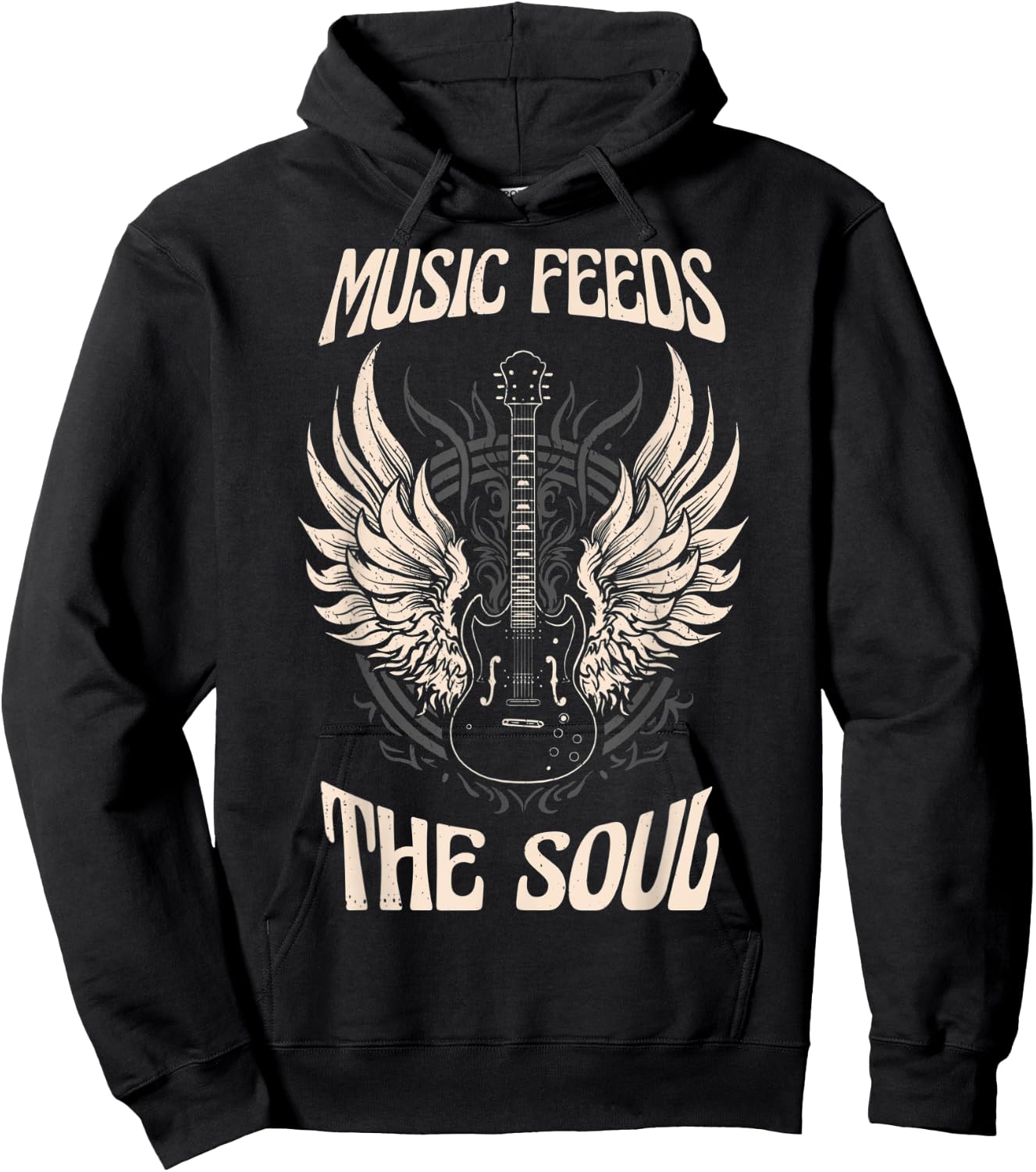 Guitar with Angel wings. Music feeds the soul. Hoodie - Hoodie | Black