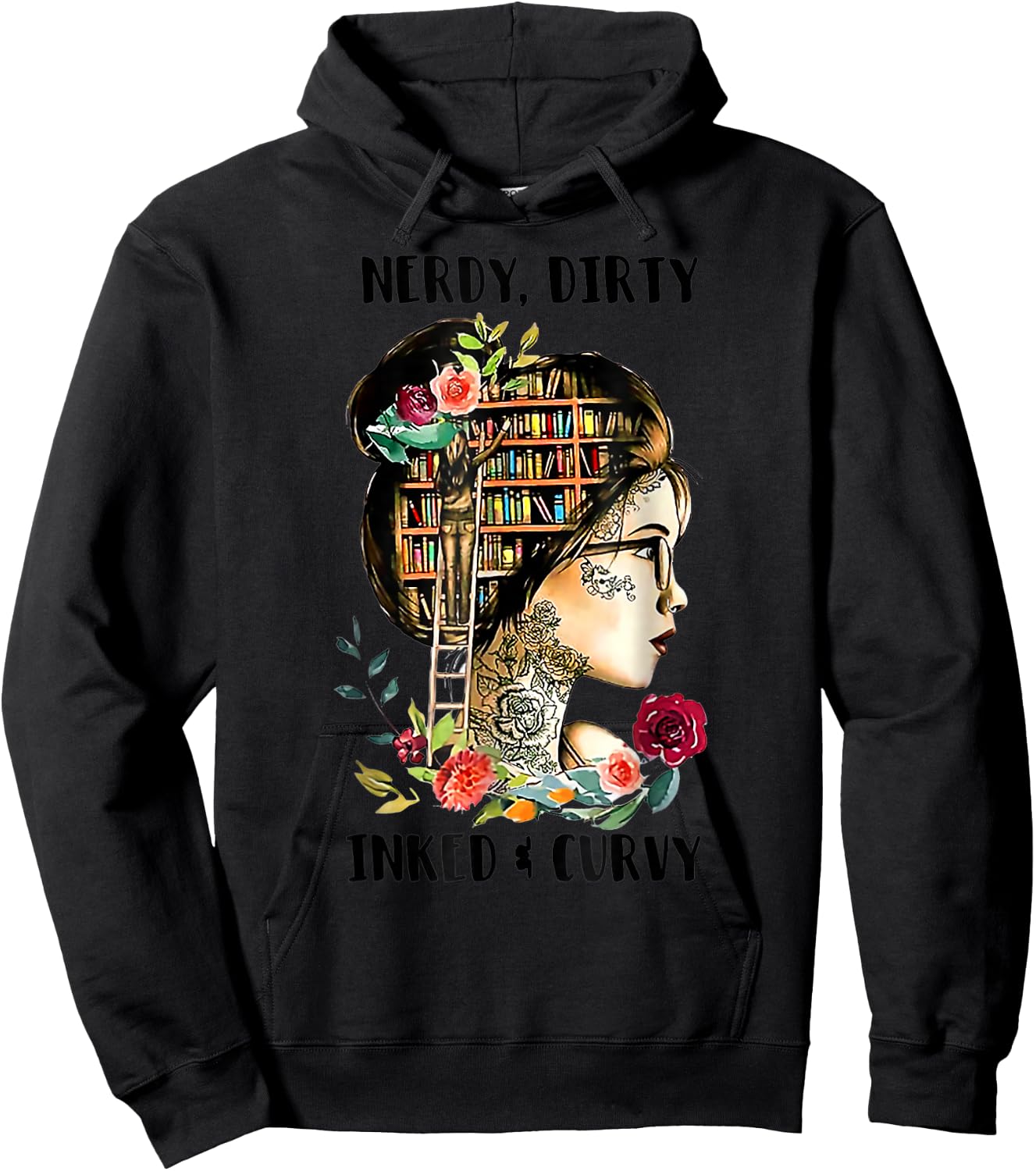 Vintage Nerdy Dirty Inked Curvy Girl Tattoo Reading Lover Hoodie - Hoodie | Black