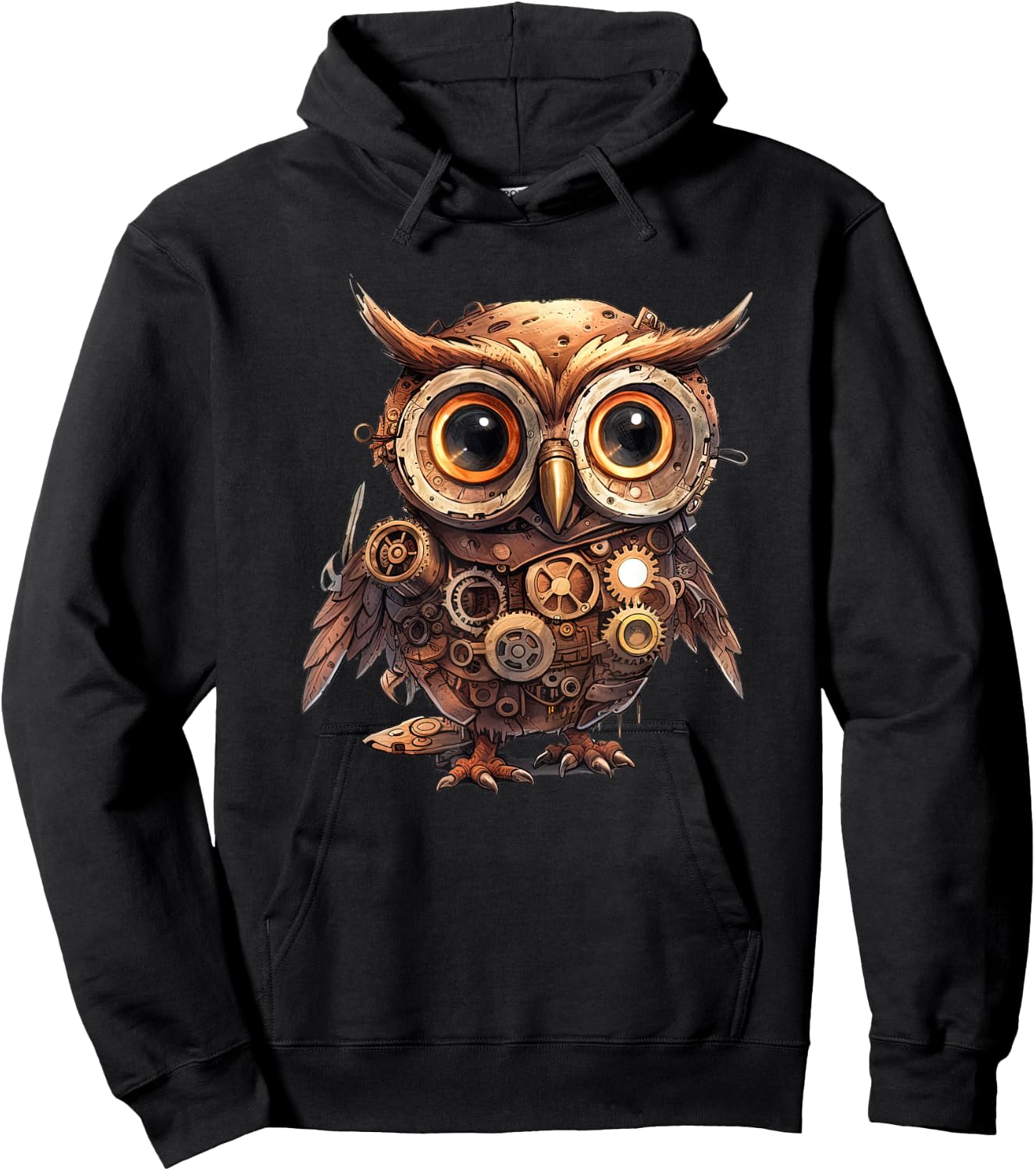 Owl in steampunk mechanical gear, vibrant Bird Hoodie - Hoodie | Black