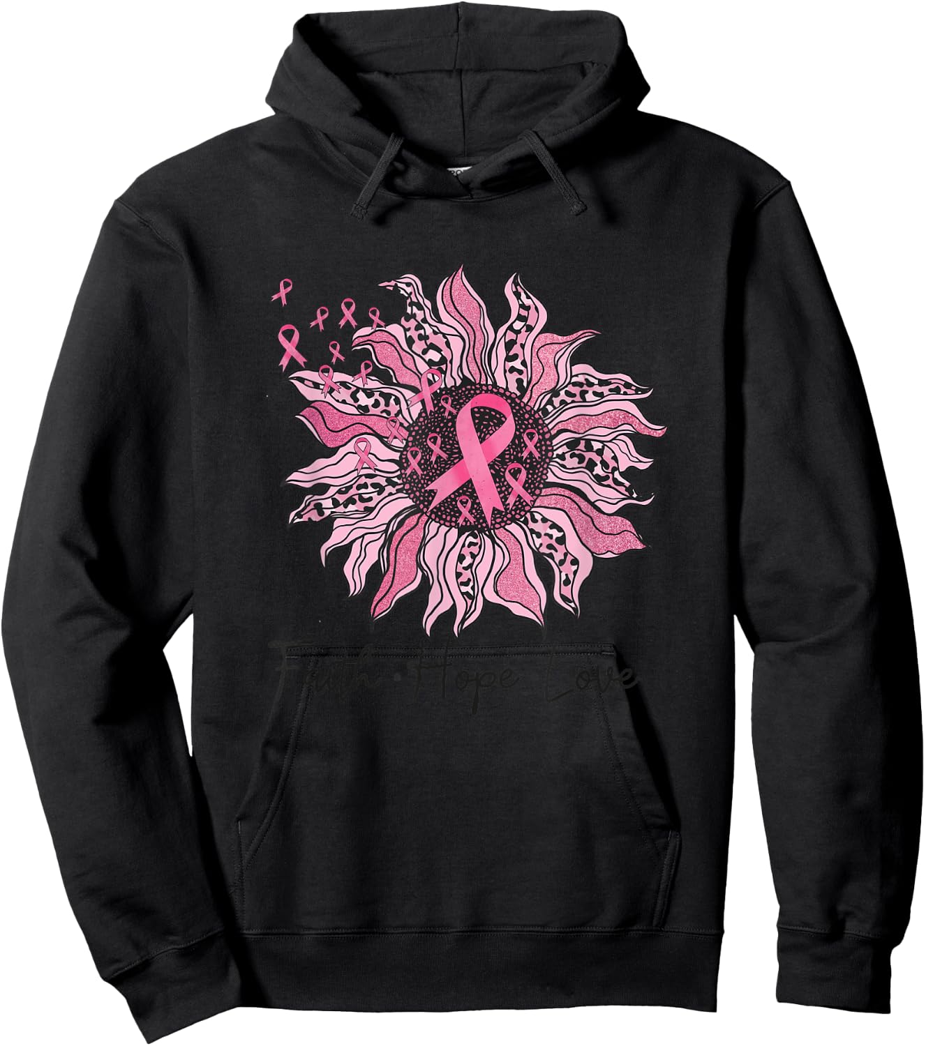Faith Hope Love Sunflower Leopard Breast Cancer Awareness Hoodie - Hoodie | Black