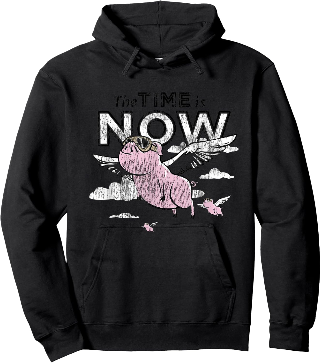 The Time is Now Flying Pig Hoodie - Hoodie | Black