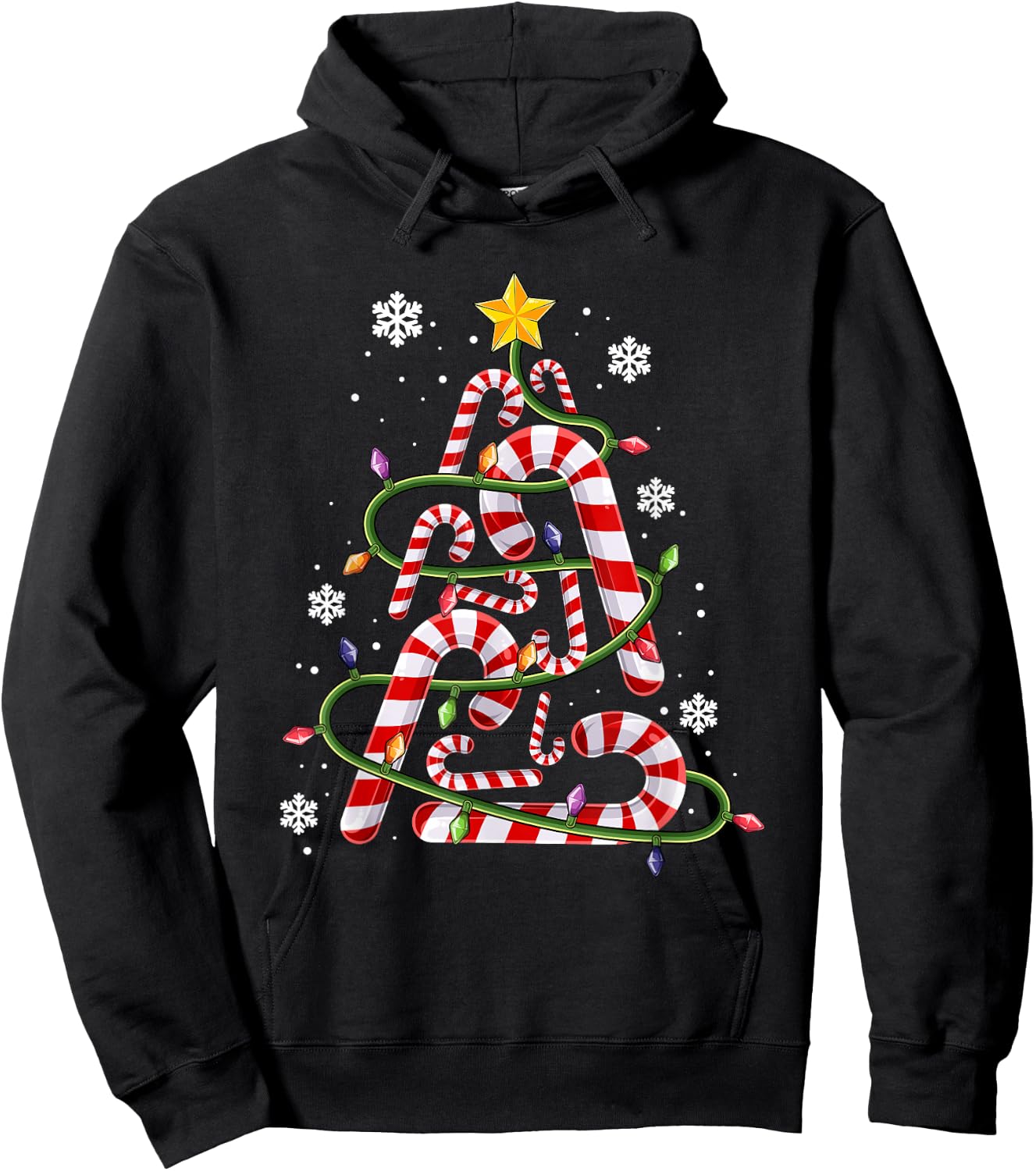 Candy Cane Shirt for Family, Kids Christmas Tree Lights Hoodie - Hoodie | Black