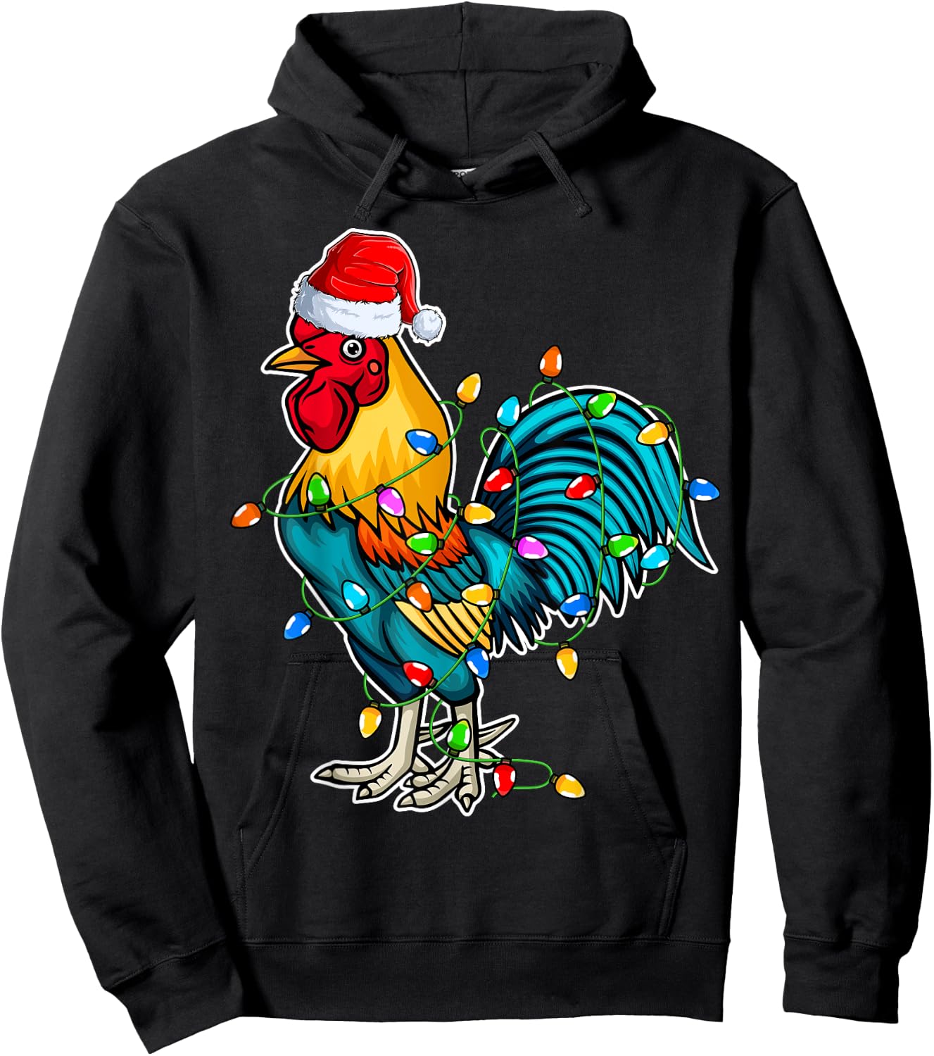 Rooster Santa Hat Christmas - Chicken Rooster Lover Xmas Hoodie - Hoodie | Black