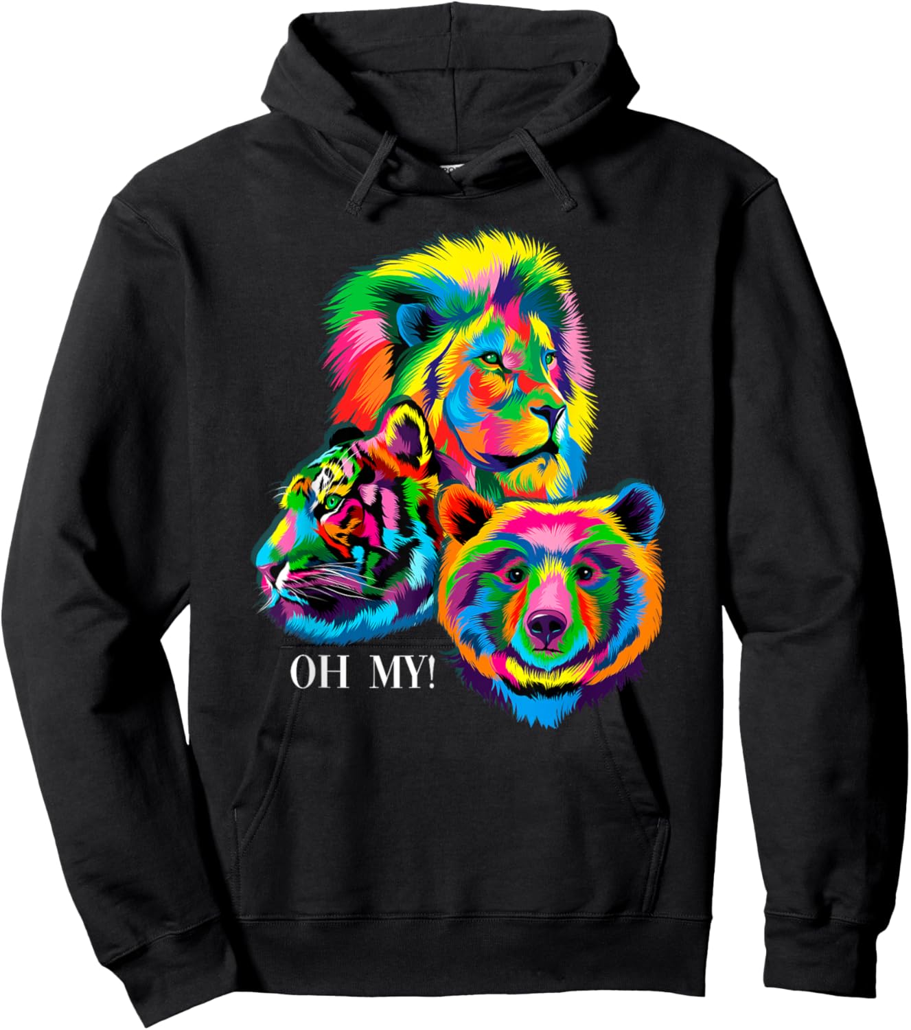 Colorful Lion, Tiger, Bear, Oh My! Hoodie - Hoodie | Black
