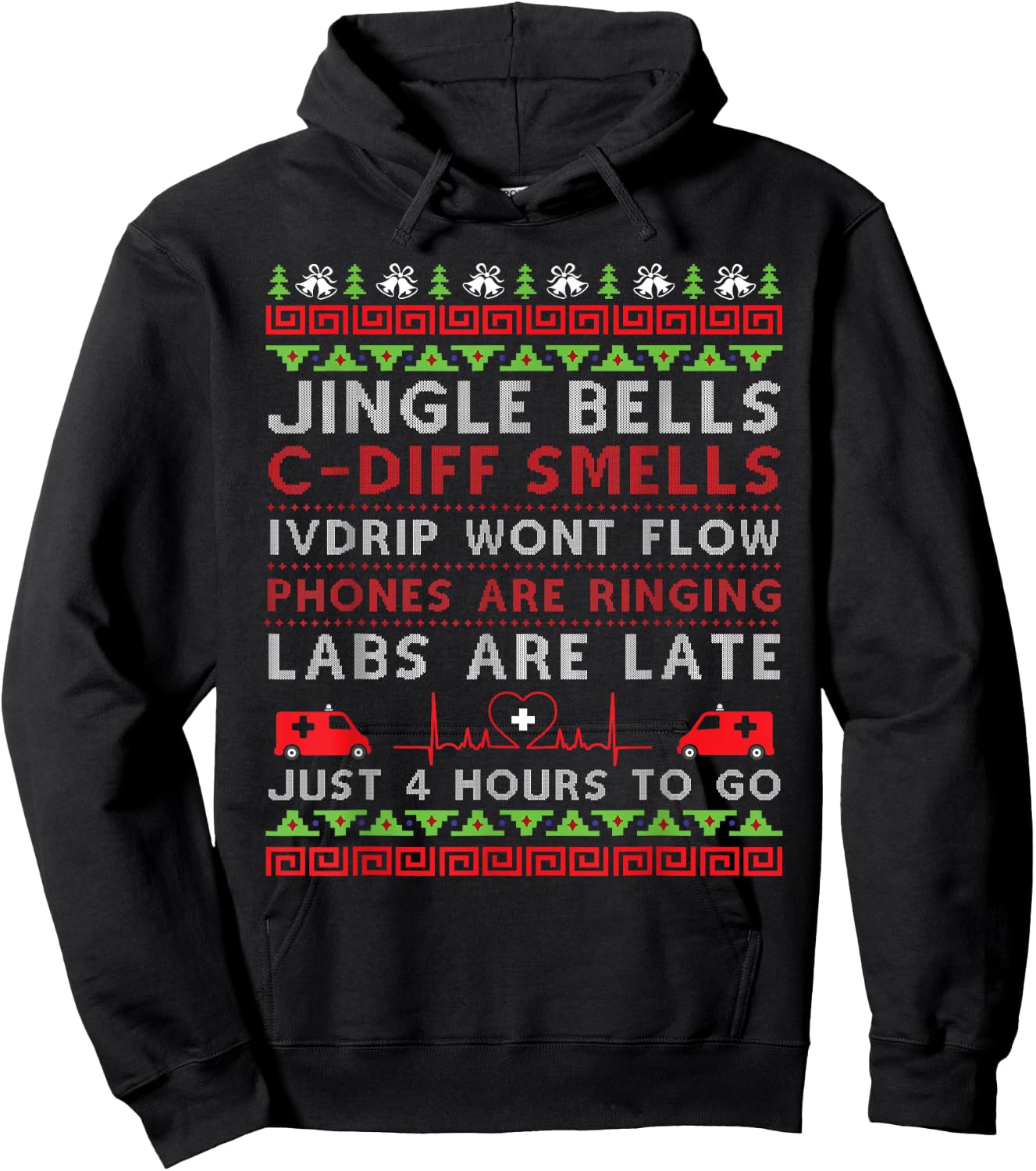 Jingle Bells C-Diff Smells Funny Christmas Nurse Nursing Hoodie - Hoodie | Black