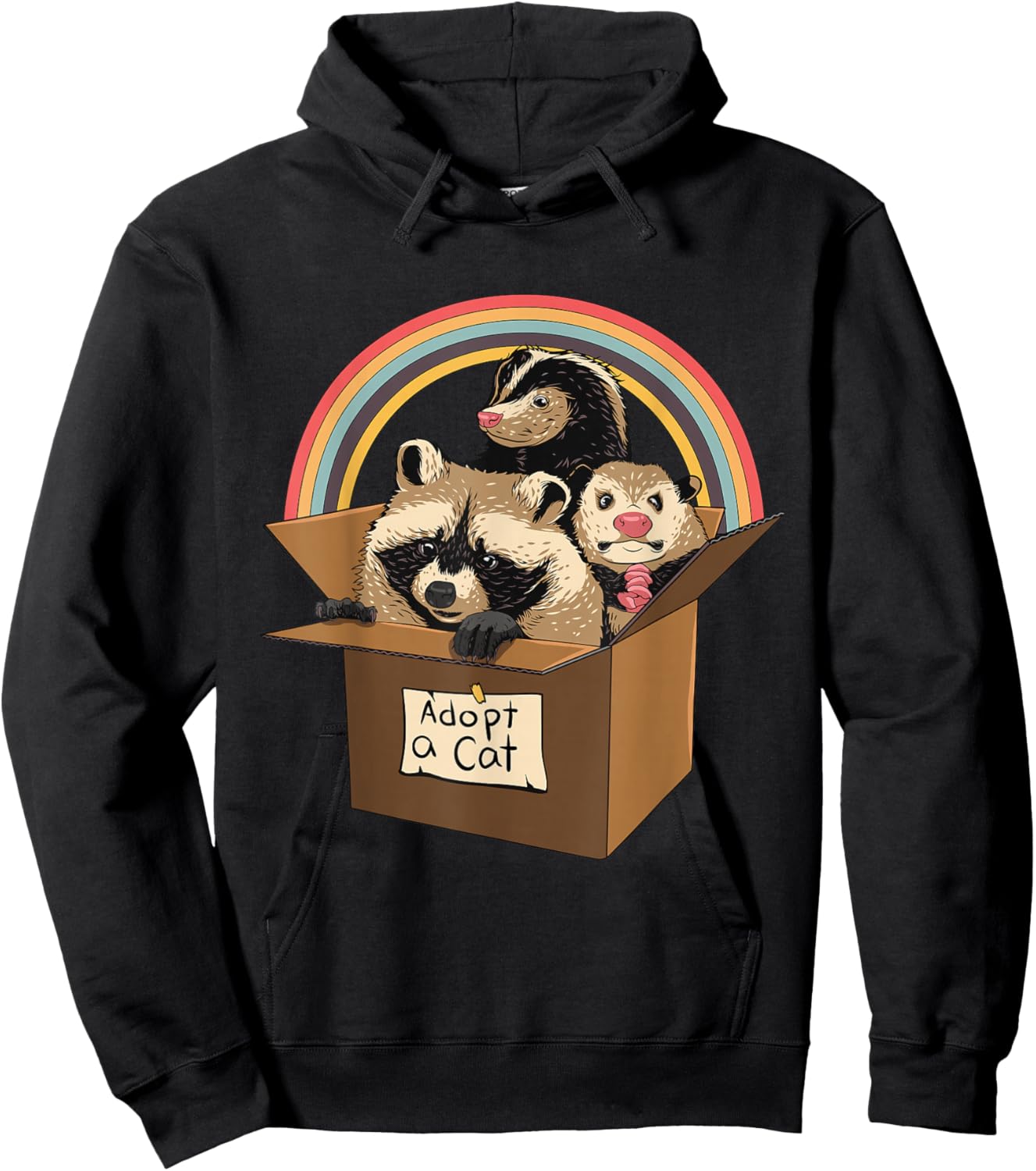 Adopt a Cat Raccoon Opossum Skunk Street Cat Trash Panda Hoodie - Hoodie | Black