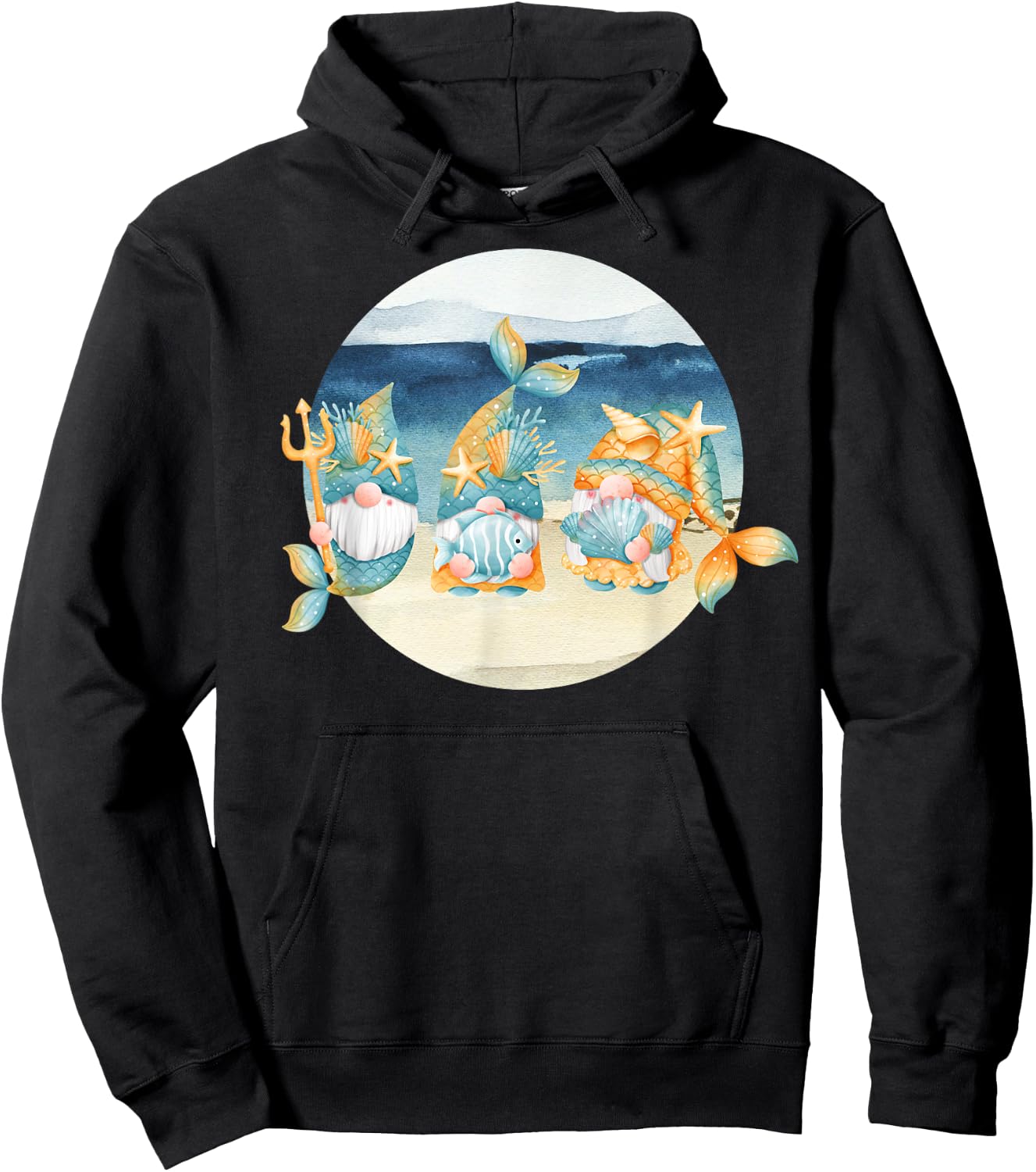 Cute Beach Mermaid Gnomes Women's Graphic Hoodie - Hoodie | Black