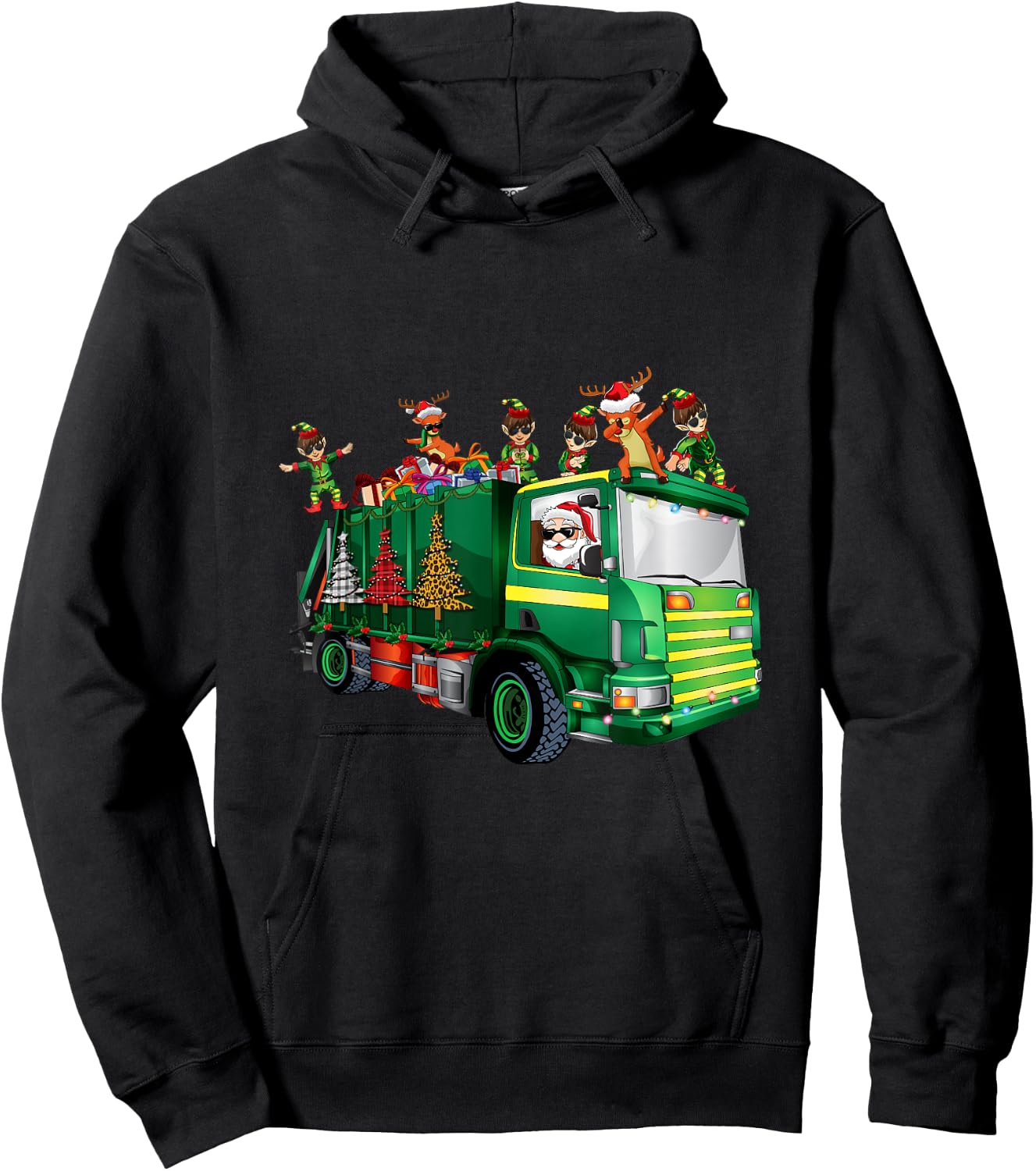 Santa Squad Christmas Rubbish Trash Truck Pajamas Toddlers Hoodie - Hoodie | Black