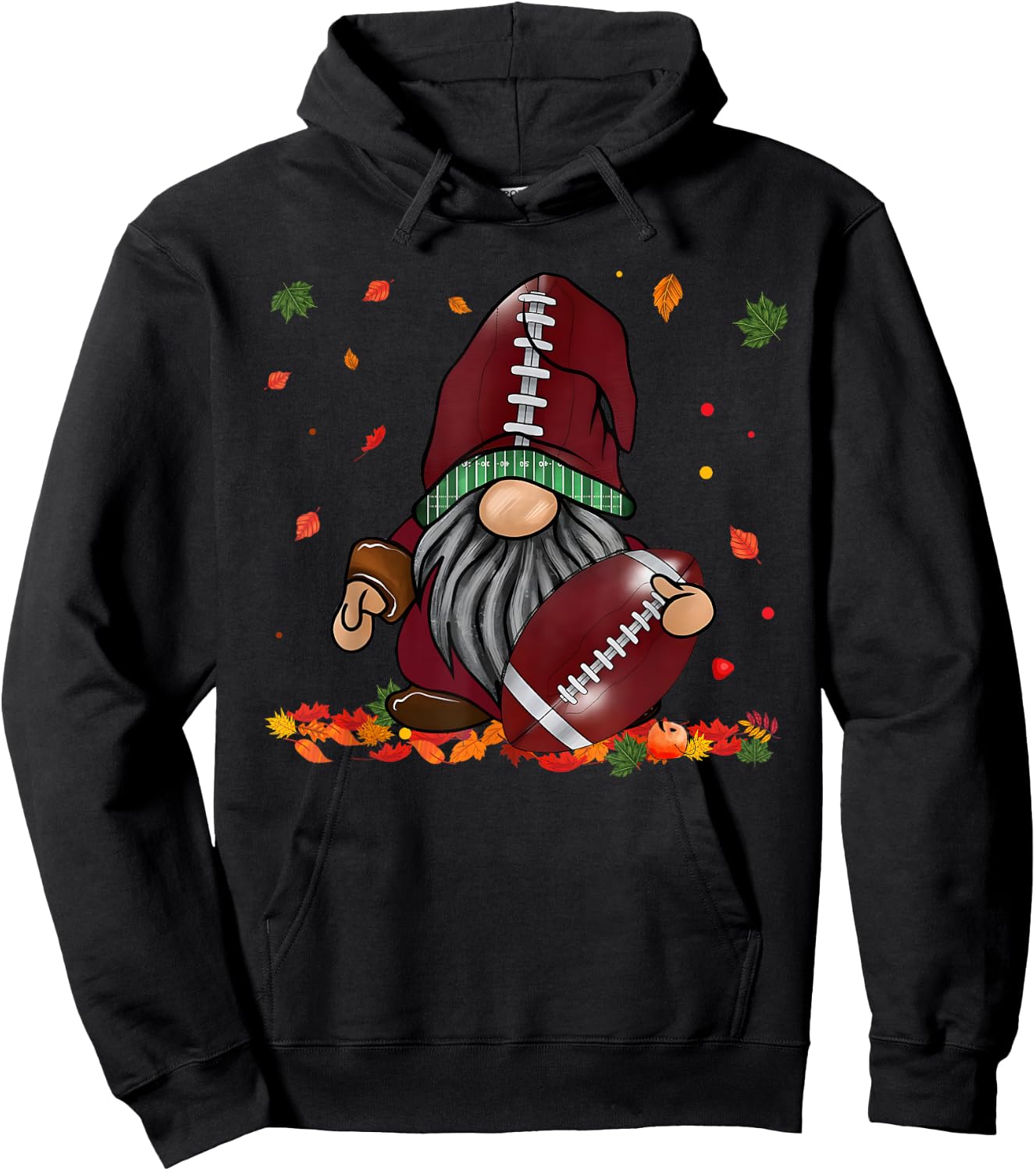 Gnome Football Season Thanksgiving Fall Leaves Autumn Hoodie - Hoodie | Black
