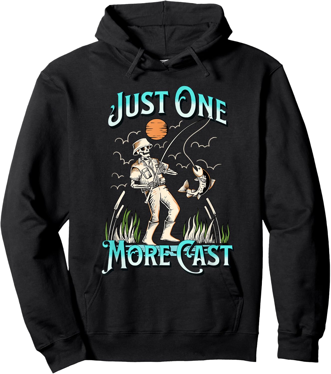 Just One More Cast - Fun Skeleton Fisherman Hoodie - Hoodie | Black