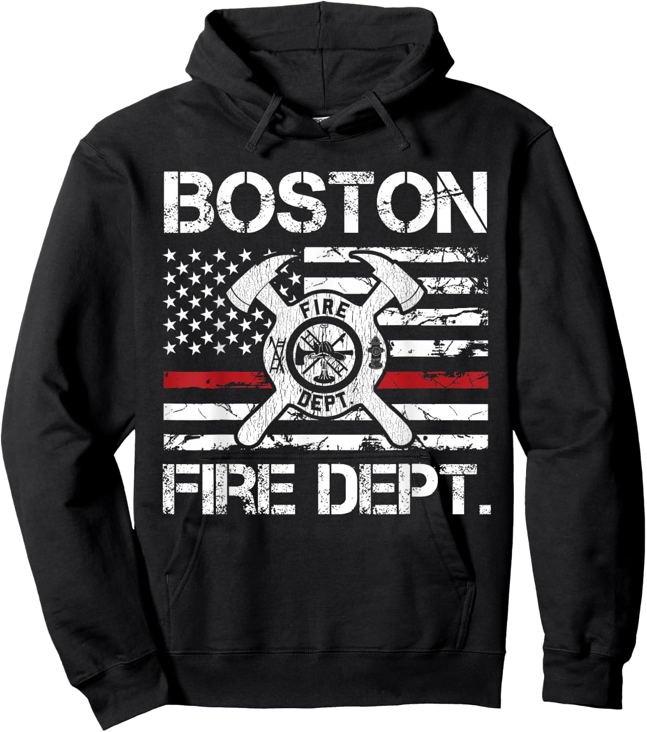 Boston Massachusetts Fire Department Thin Red Line Logo Hoodie - Hoodie | Black