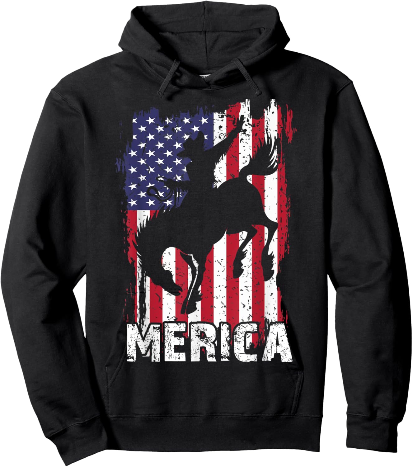 Merica 4th of July Horse Rodeo Cowboy USA Flag Patriotic Men Hoodie - Hoodie | Black