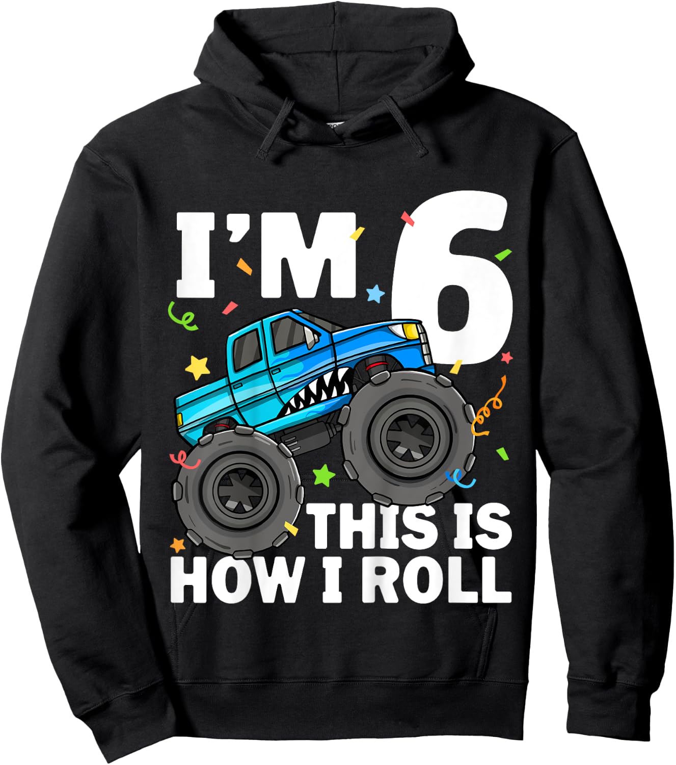 Kids Monster Truck Shark 6th Birthday Boy 6 Six Year Old Hoodie - Hoodie | Black