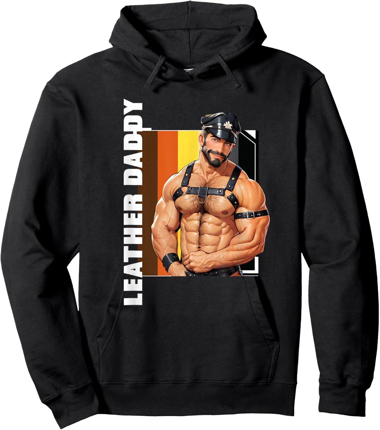 Retro Gay Daddy Leather Gay Biker - Bear Bearded Gay Pride Hoodie - Hoodie | Black