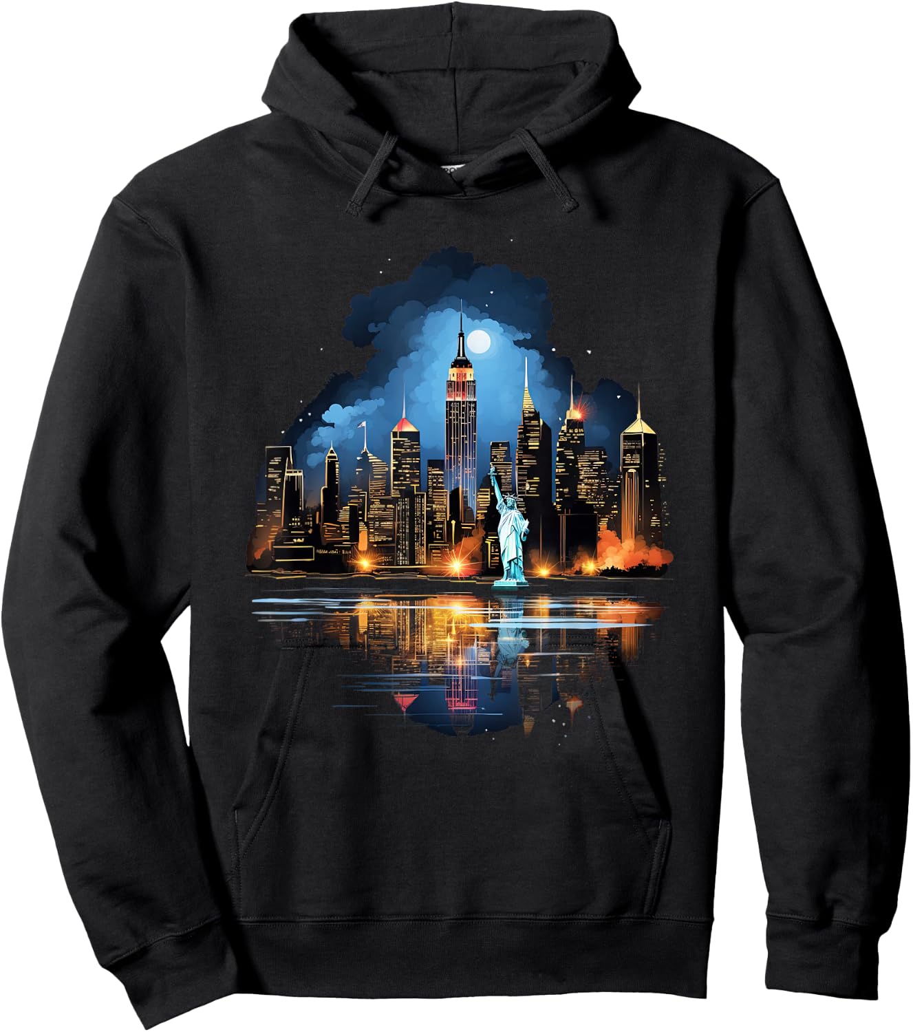 New York City Downtown Skyline Statue of Liberty NYC Hoodie - Hoodie | Black
