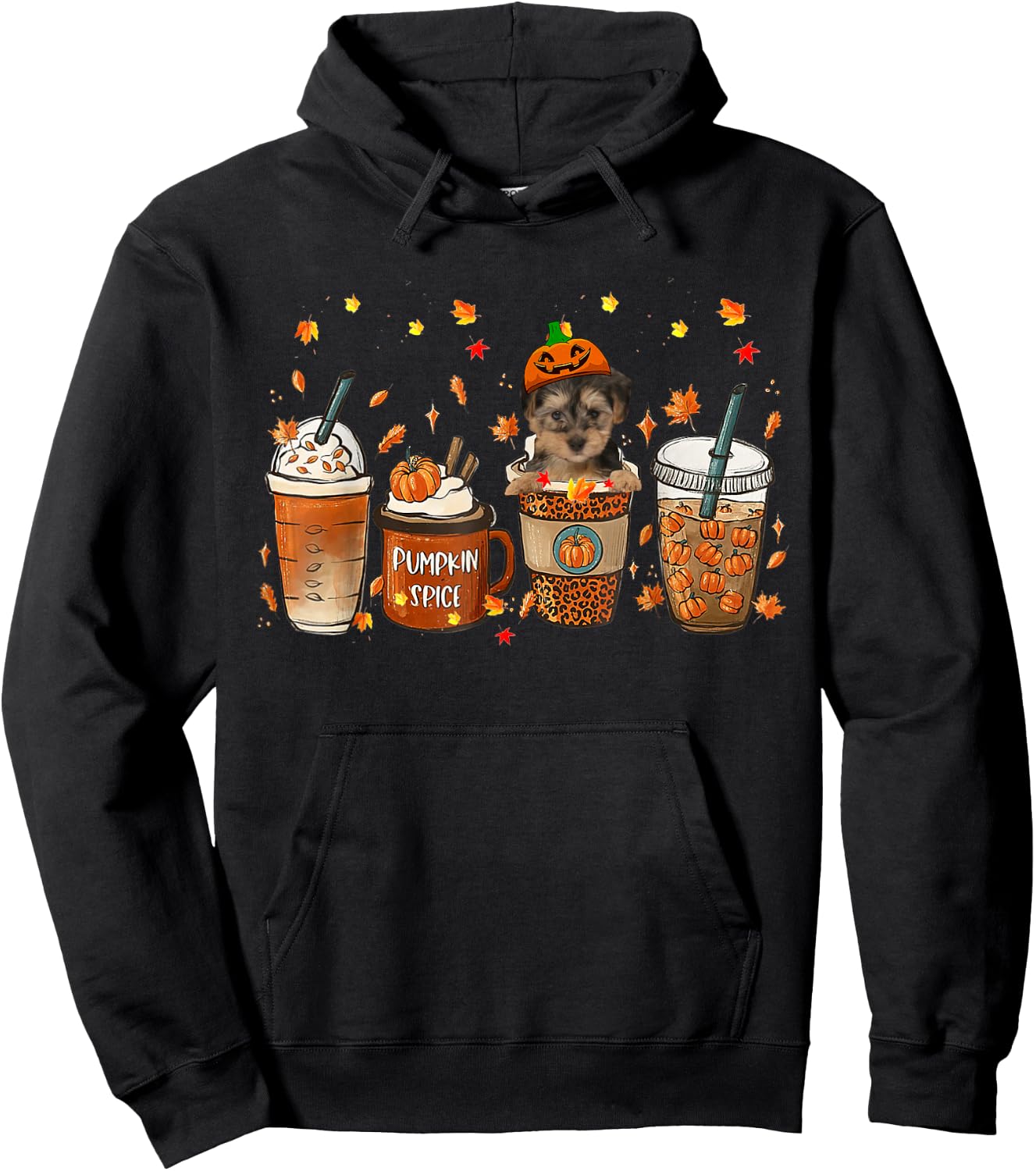 Yorkipoo Fall Coffee Pumpkin Spice Latte Iced Autumn Hoodie - Hoodie | Black