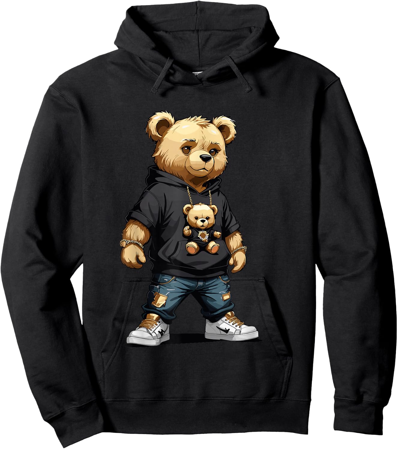 Teddy Bear Gangster in Hip Hop Street Clothes Hoodie - Hoodie | Black