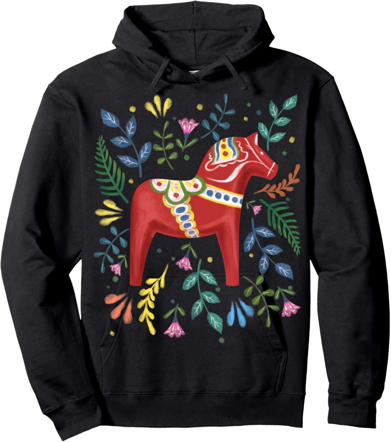 Swedish Dala Horse Folk Art Sweden Flag Dalahelmsoljd Horse Hoodie - Hoodie | Black