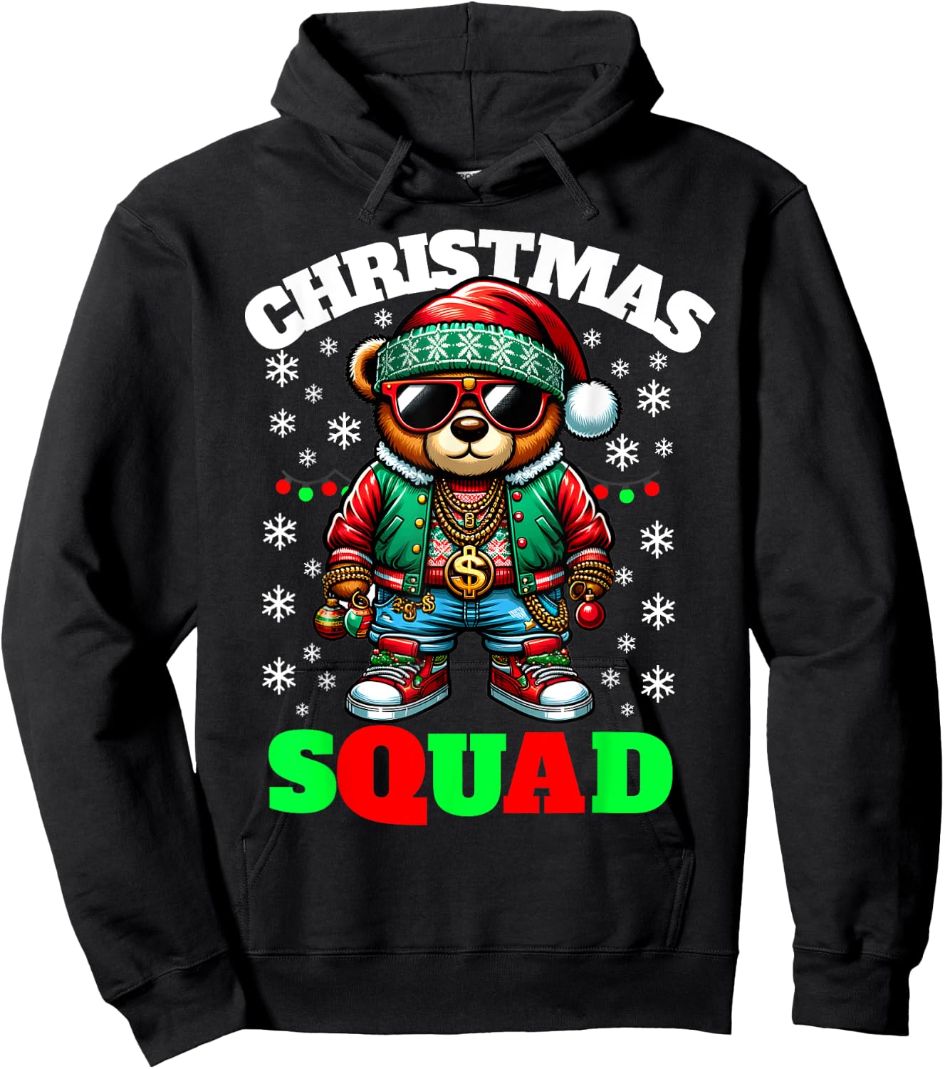 Hip Hop Christmas Teddy Bear Matching Christmas Squad Family Hoodie - Hoodie | Black