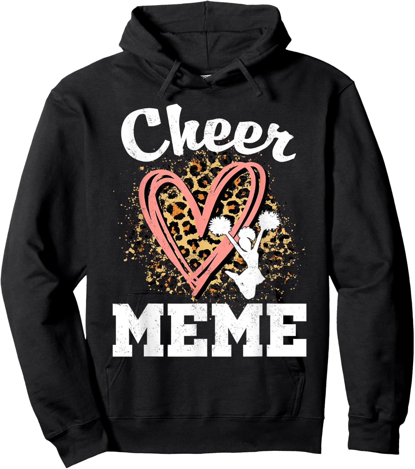 Cheer Meme Leopard Heart Cheerleader Hoodie - Hoodie | Black