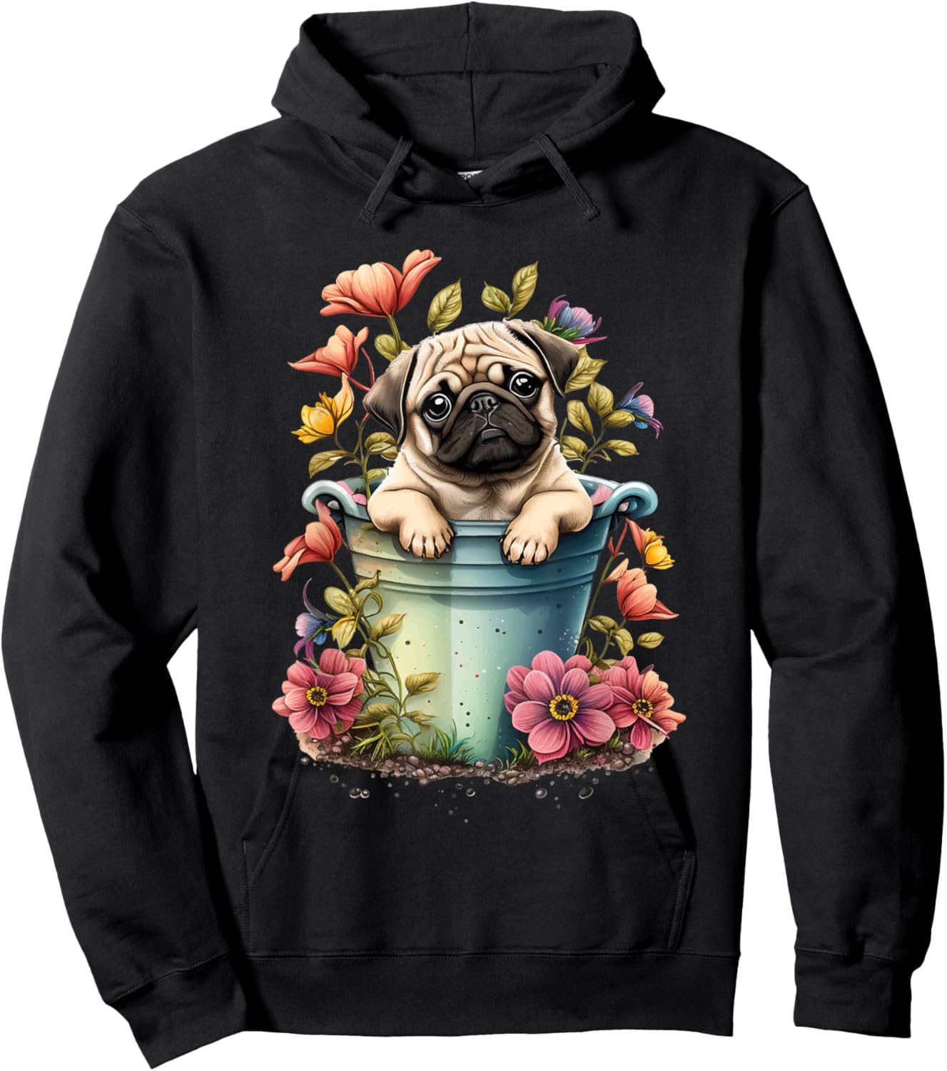 Spring Floral Pug - Dog Owner Pet Trainer Animal Puppy Lover Men Women Kids Hoodie - Hoodie | Black