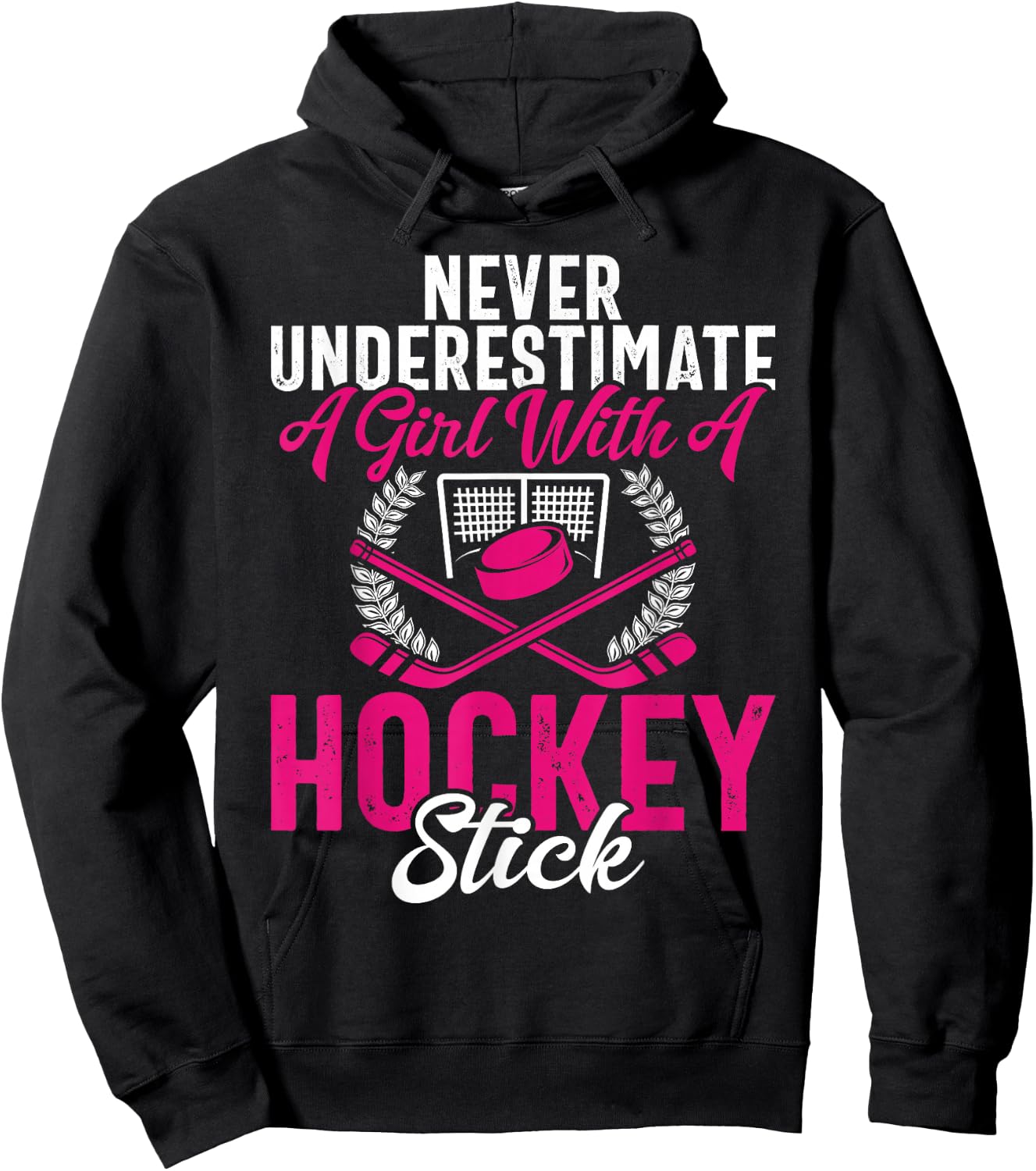 Never Underestimate A Girl With A Hockey Stick Hockey Puck Hoodie - Hoodie | Black