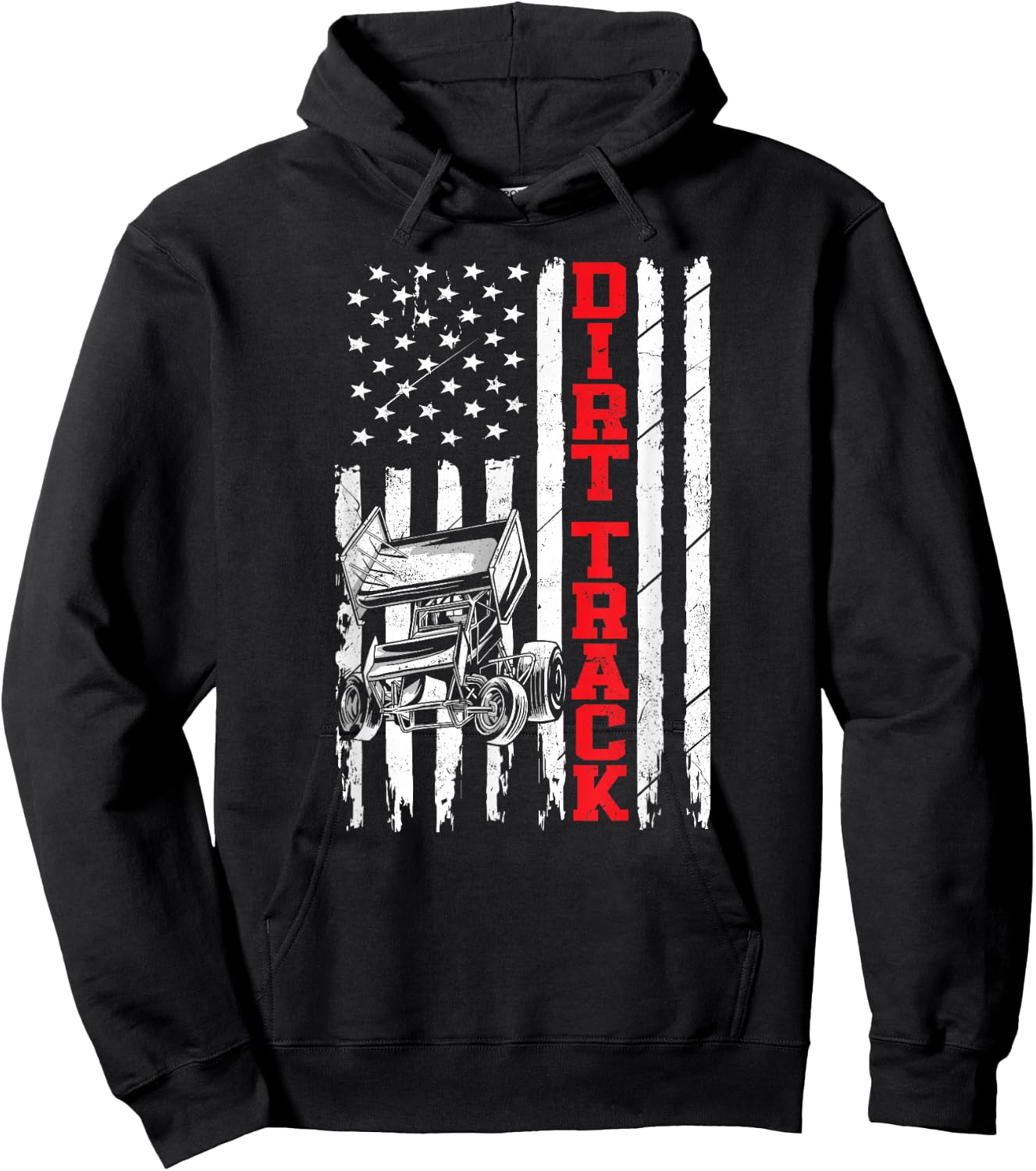 Dirt Track Racing Sprint Car Vintage Usa American Flag Dirt Hoodie - Hoodie | Black