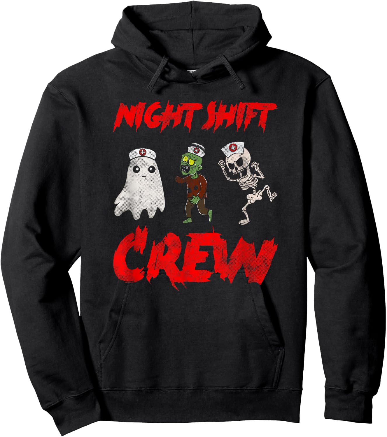 Night Shift Crew Ghost Skeleton Zombie Funny Halloween Nurse Hoodie - Hoodie | Black