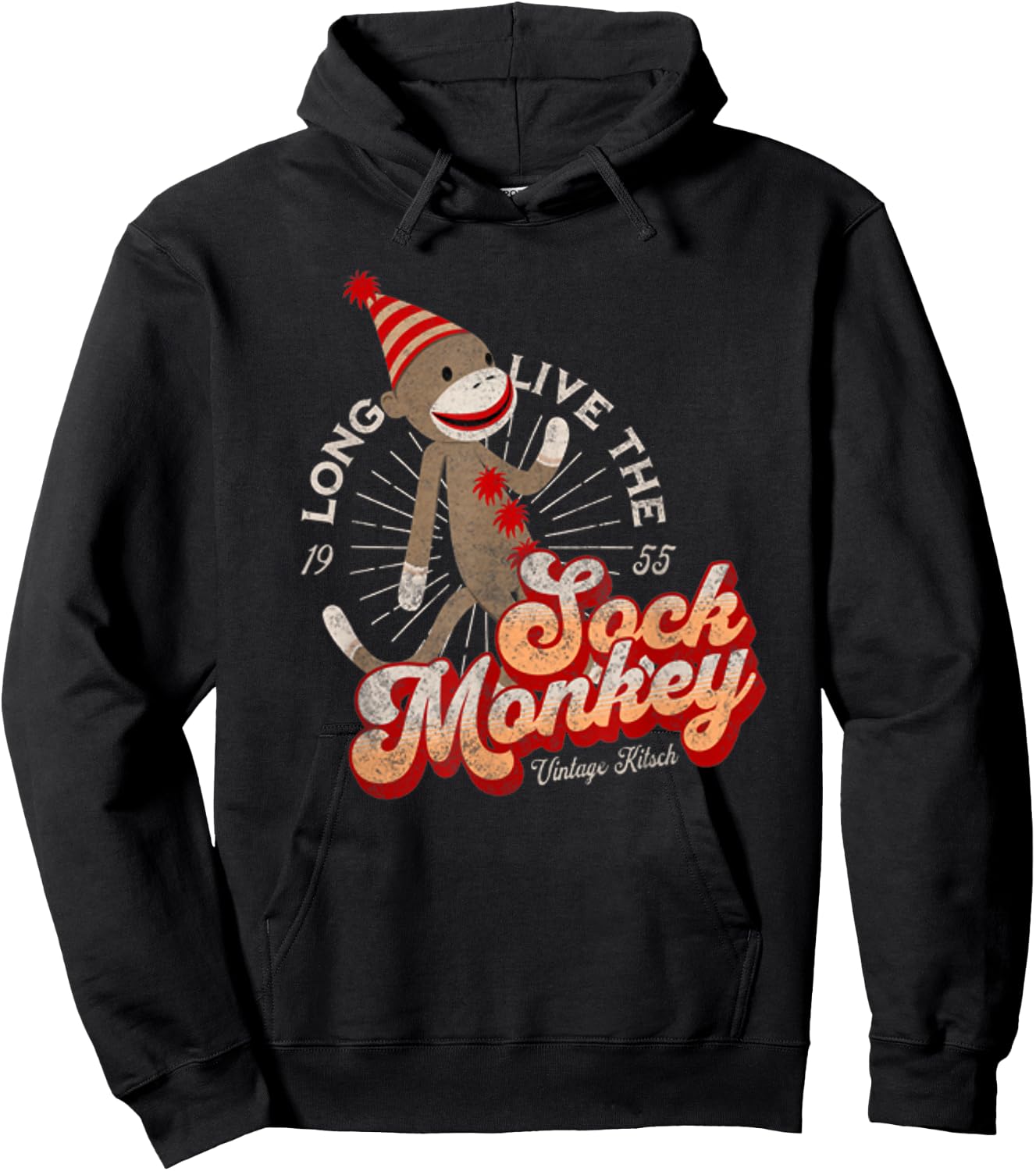 Long Live the Sock Monkey Est 1955 Cute Sock Monkey Hoodie - Hoodie | Black