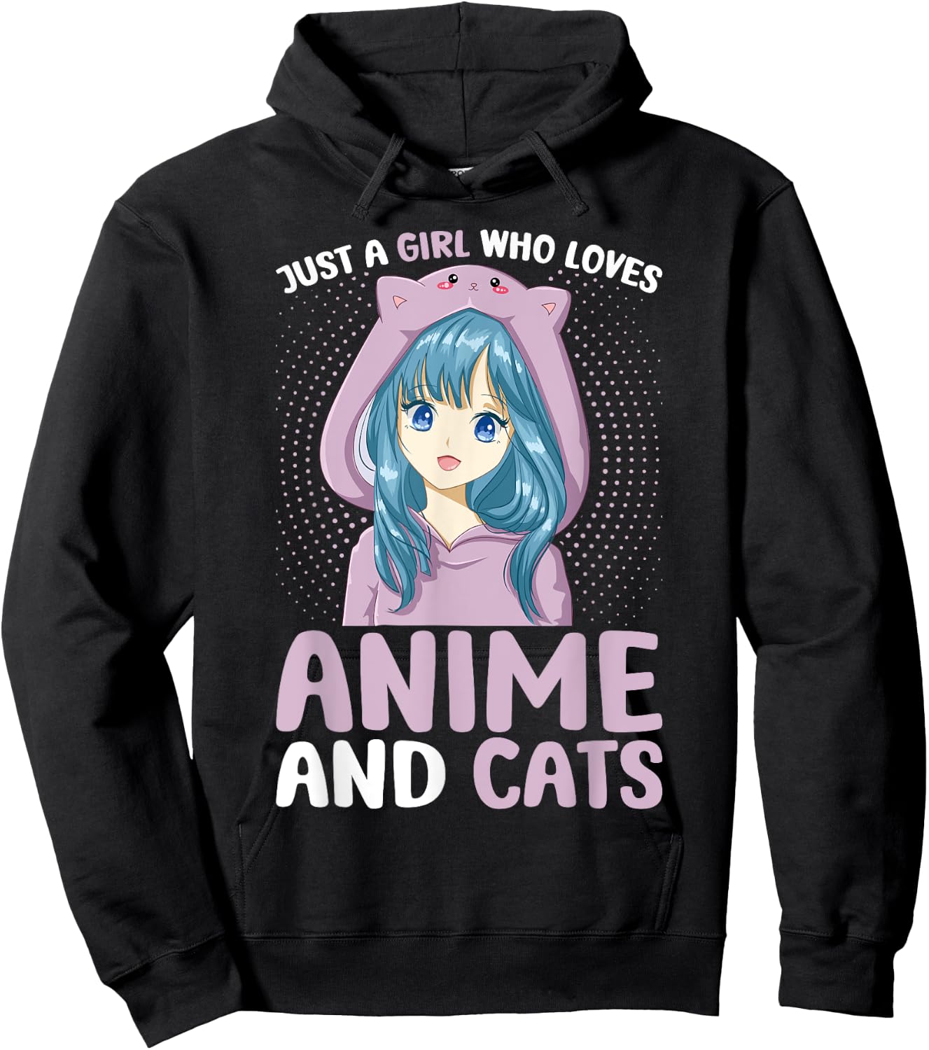 Just a Girl Who Loves Anime and Cats Women Teen Girls Hoodie - Hoodie | Black