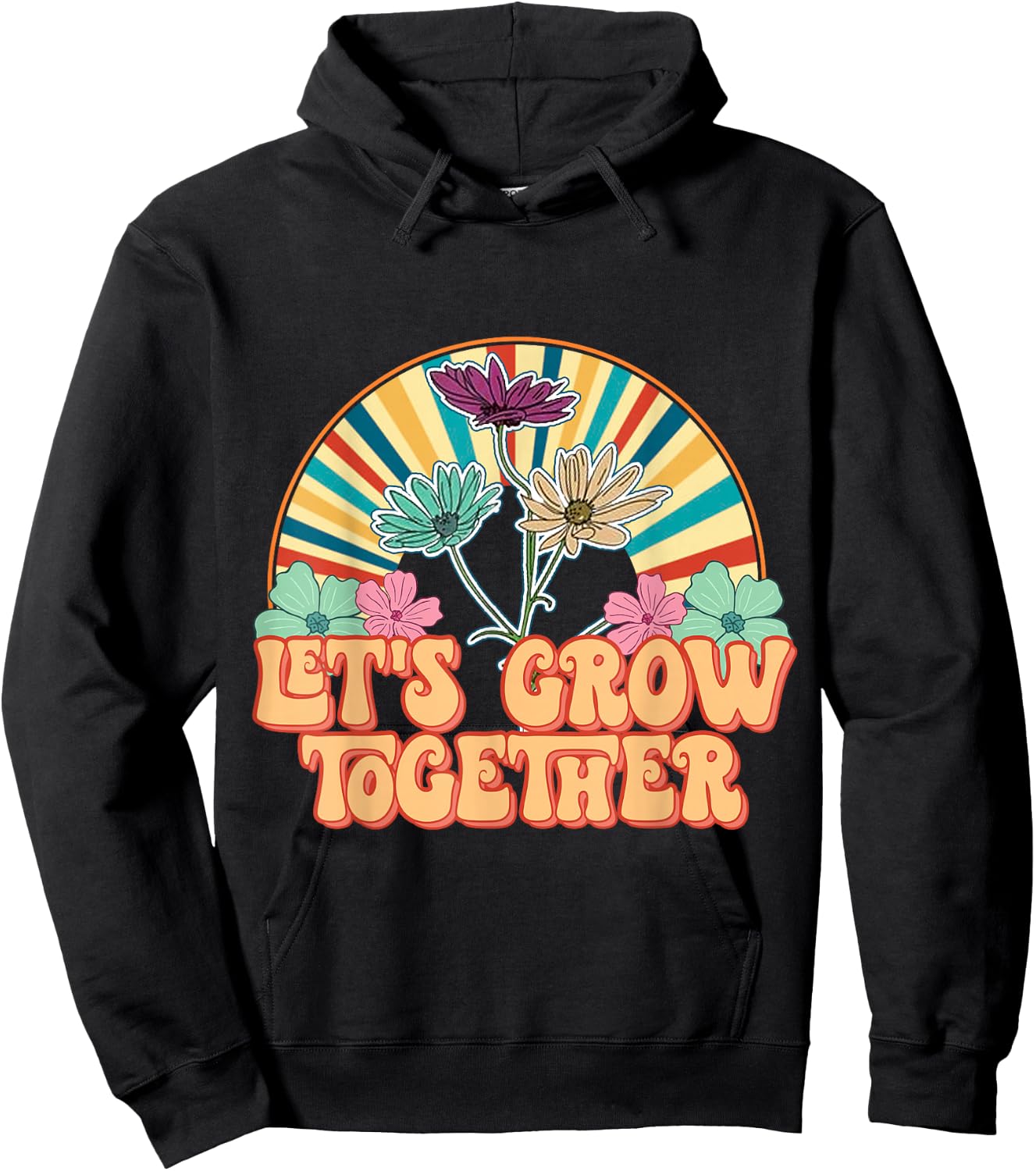 Flowers Vintage 70s Vibes Let Grow Together Hoodie - Hoodie | Black