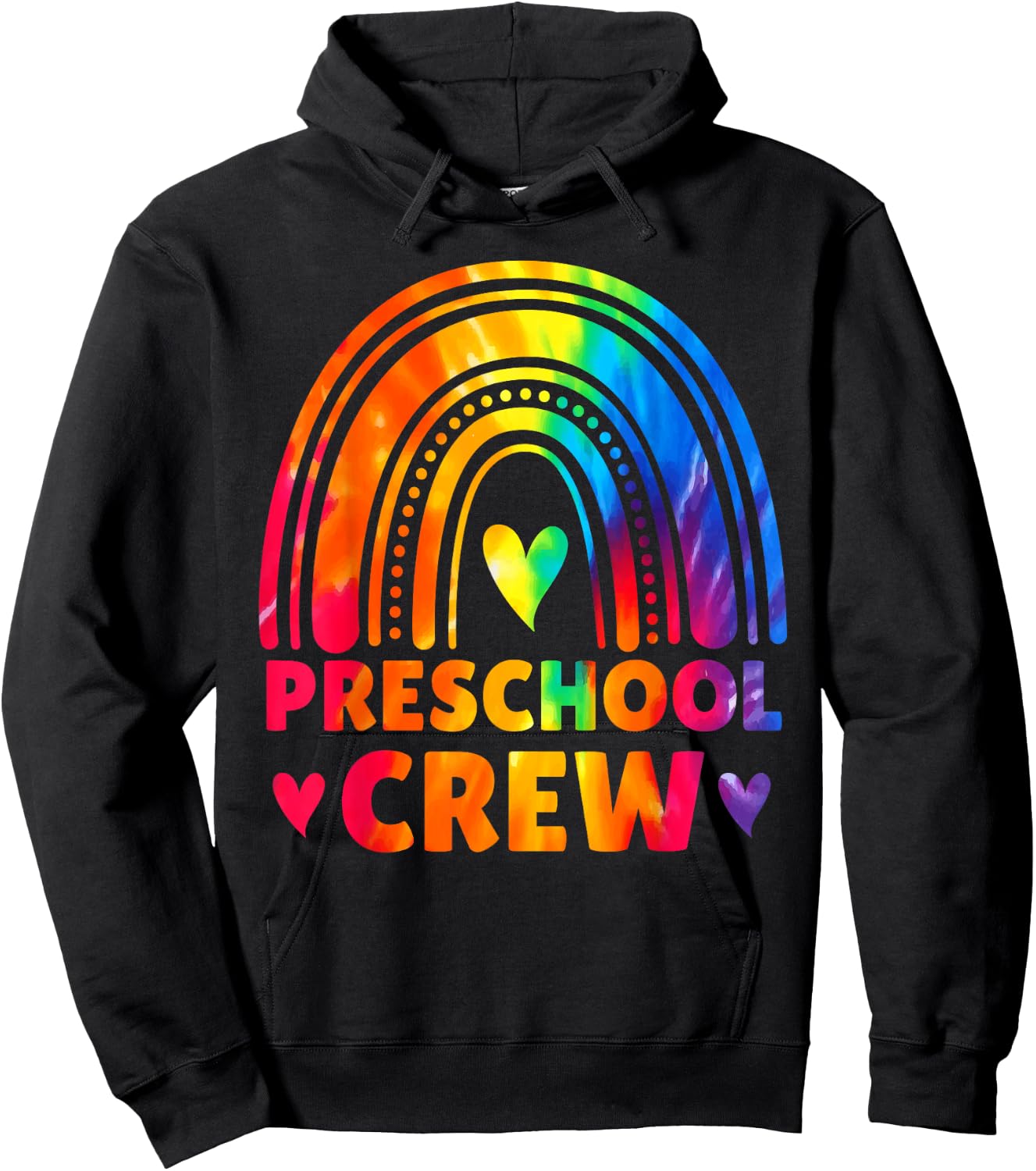 Preschool Crew Teacher Women Tie Dye Back To School Rainbow Hoodie - Hoodie | Black