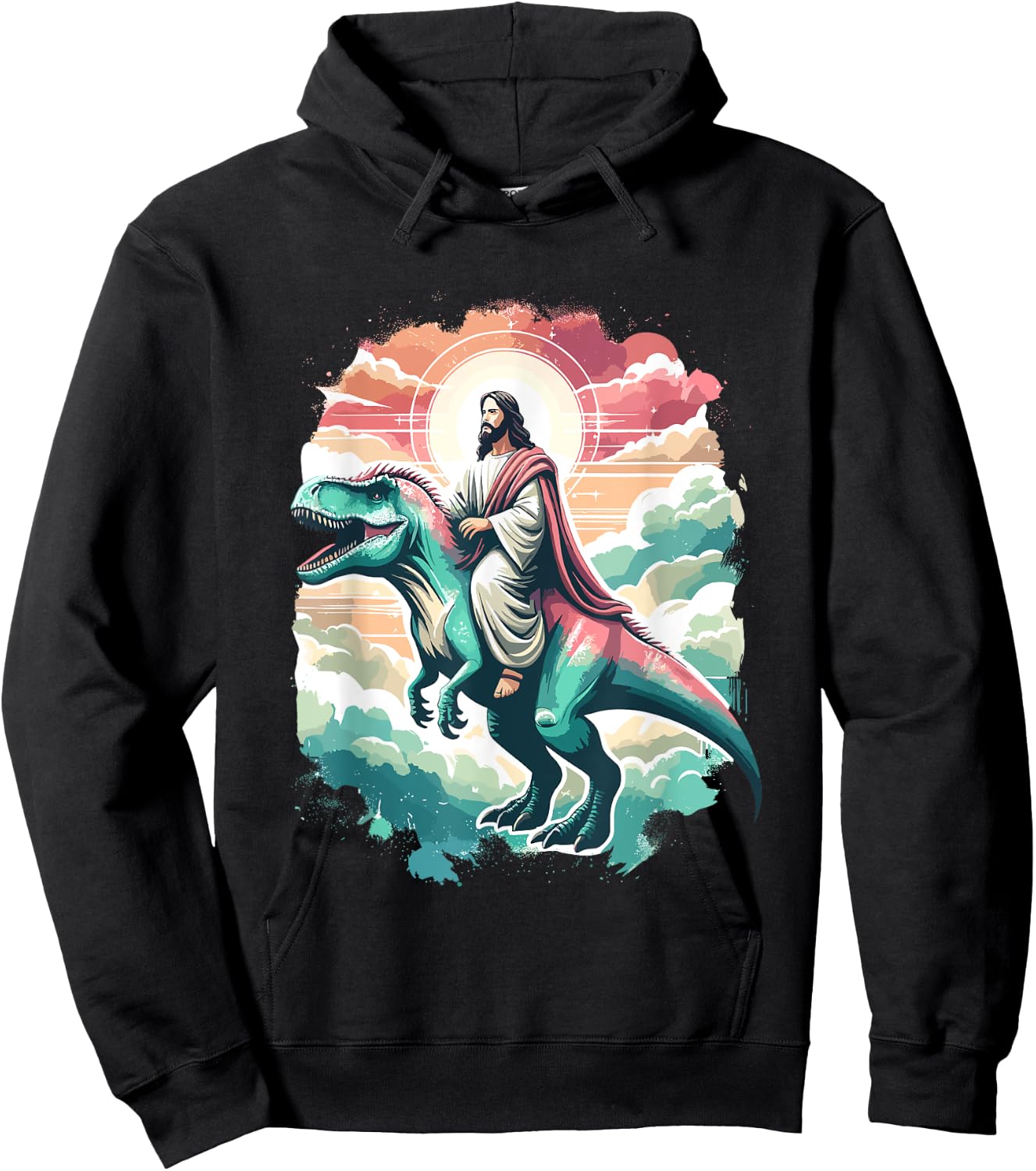 Funny Jesus Riding T-Rex Dinosaur Meme Parody for Believers Hoodie - Hoodie | Black