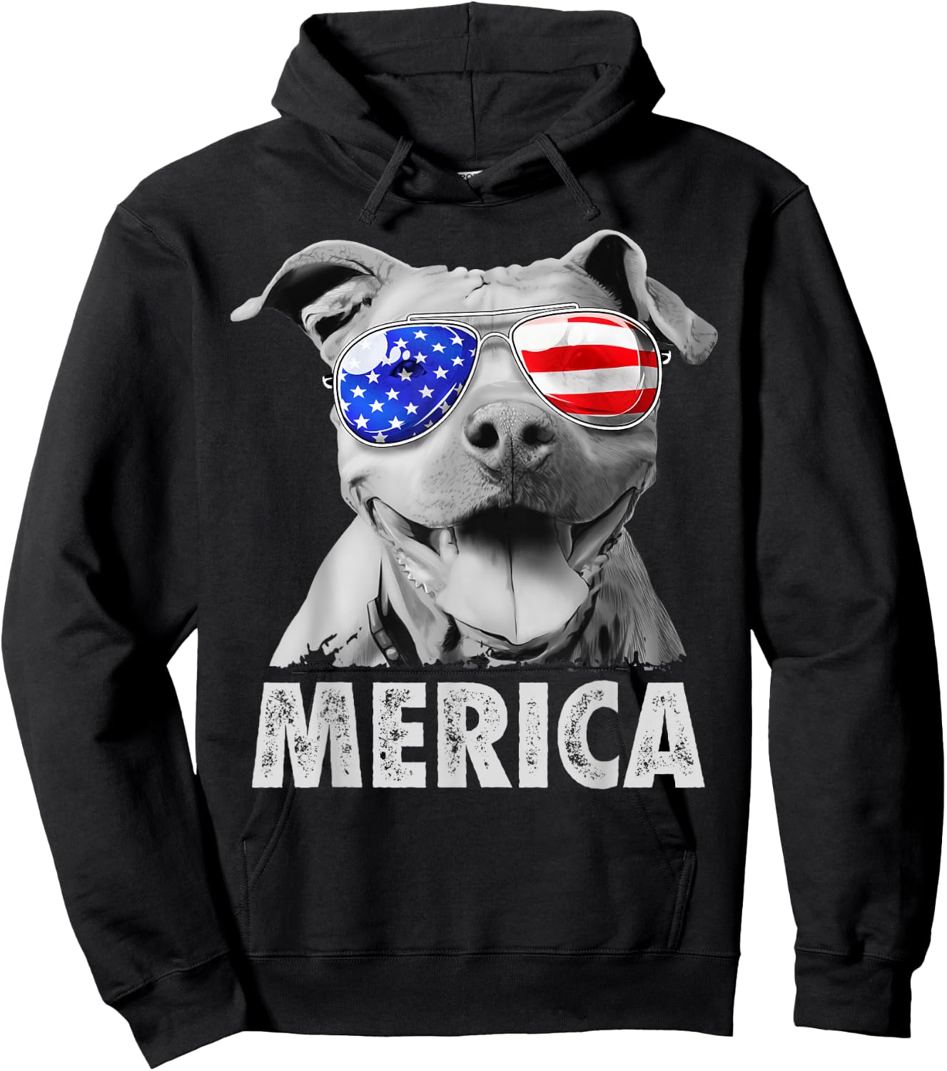 Pit Bull 4th of July Merica Men USA American Flag Sunglasses Hoodie - Hoodie | Black