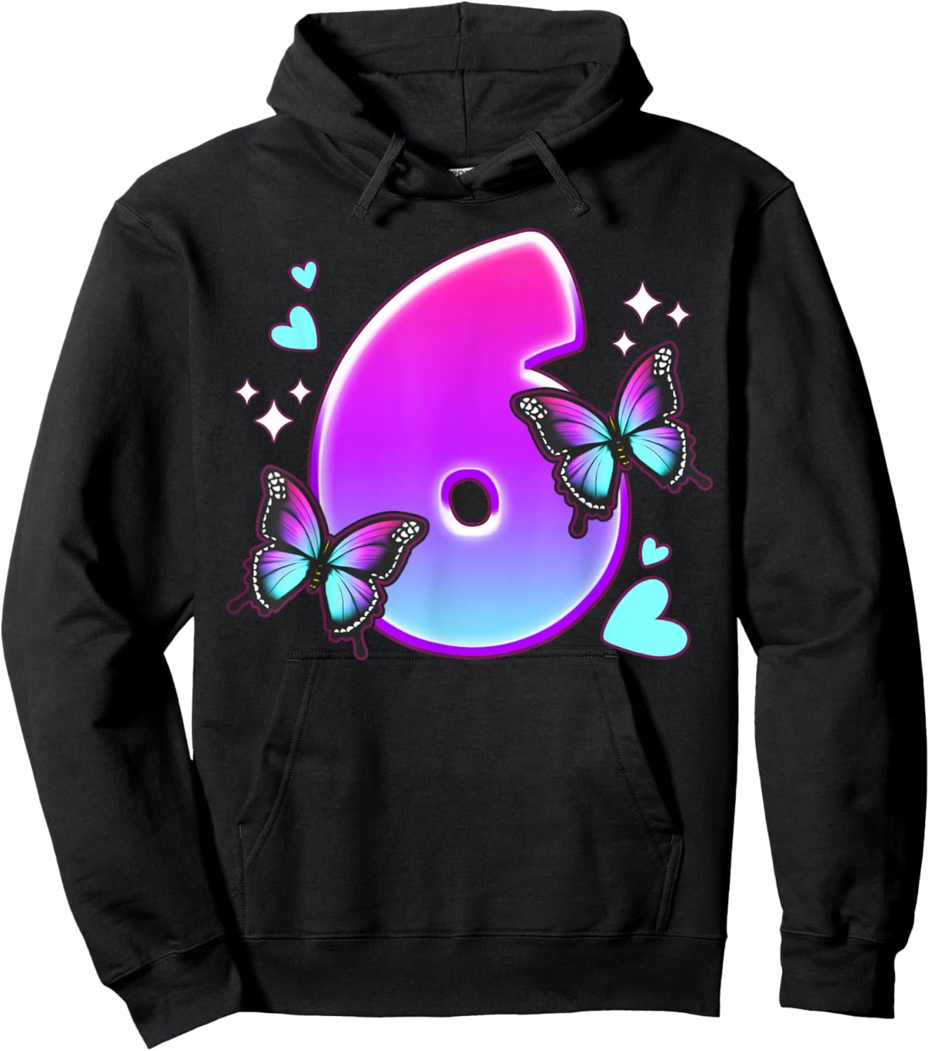 Birthday Girl 6 Years, Butterflies and Number 6 Hoodie - Hoodie | Black