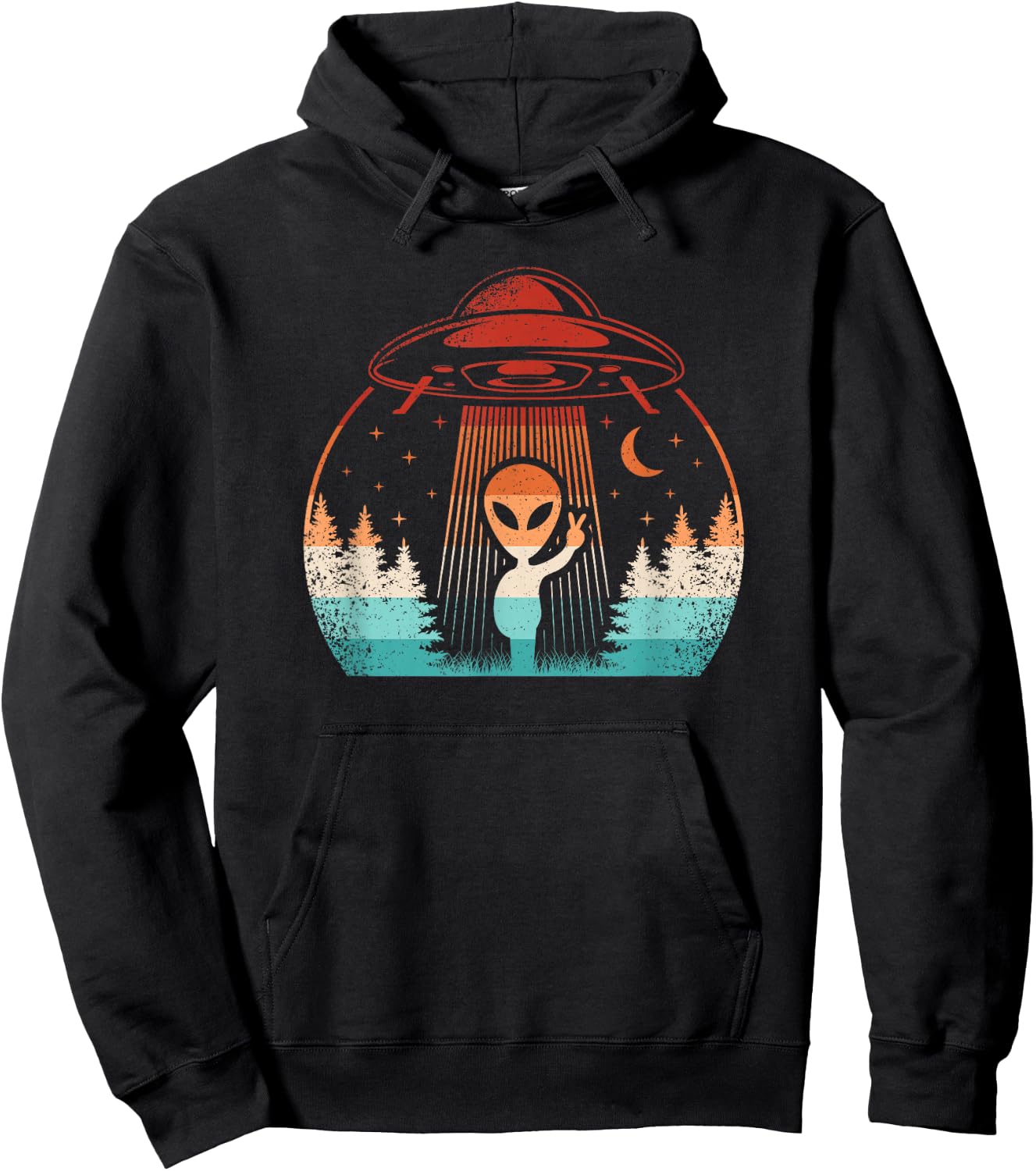 Funny Alien UFO Extraterrestrial Retro Space Men Boys Kids Hoodie - Hoodie | Black