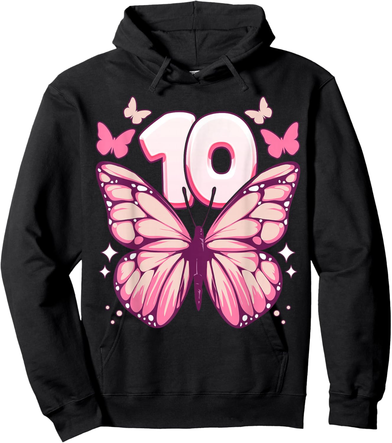 Birthday Girl 10 Years, Butterflies and Number 10 Hoodie - Hoodie | Black