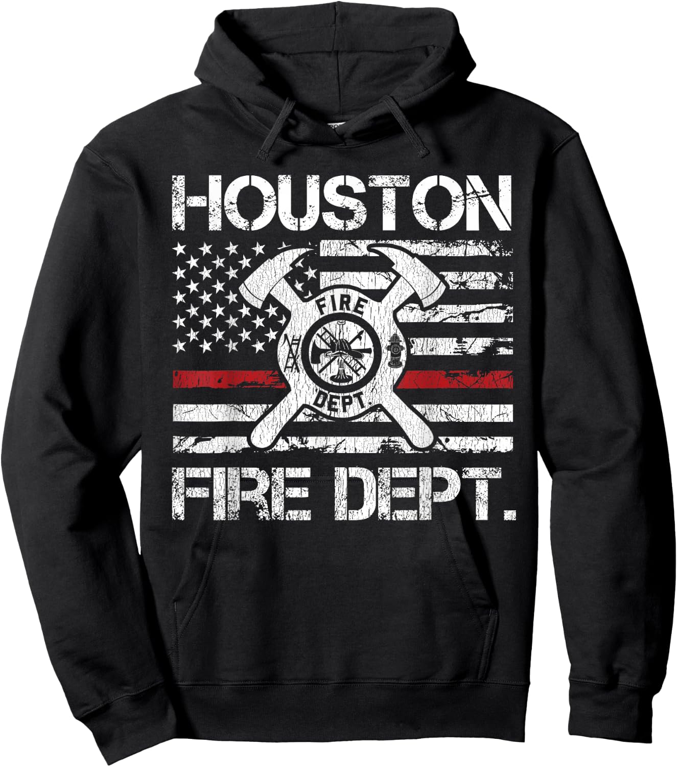 Houston Texas Fire Department Thin Red Line Fireman Hoodie - Hoodie | Black