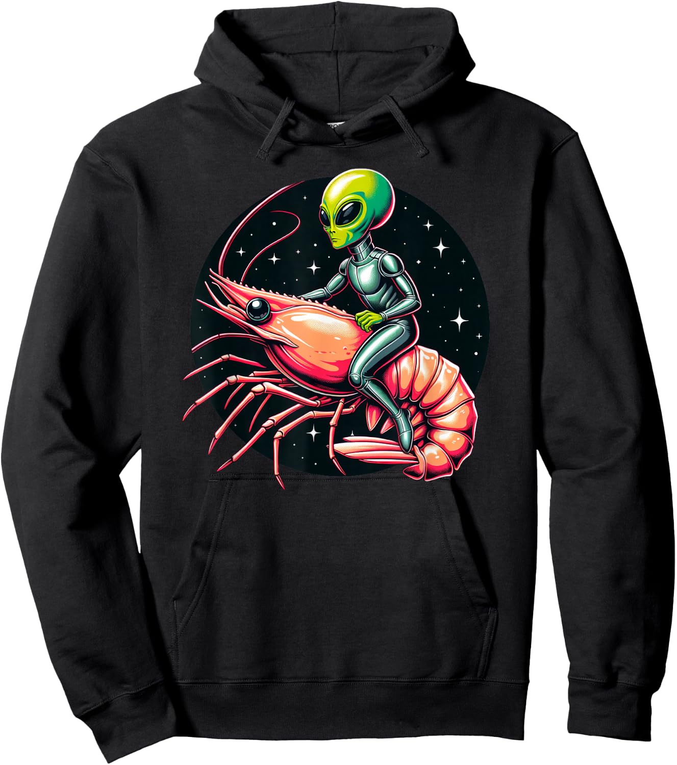 Funny Alien Riding Shrimp Humorous UFO Hoodie - Hoodie | Black