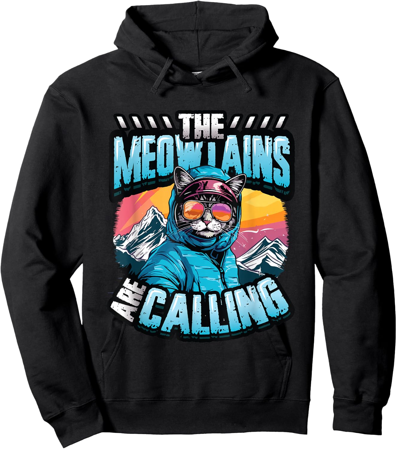 The Meowtains Are Calling Snowboard Cat Skiing Hoodie - Hoodie | Black