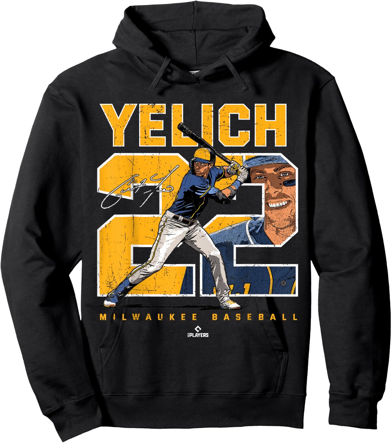 Number and Portrait Christian Yelich Milwaukee MLBPA Hoodie - Hoodie | Black