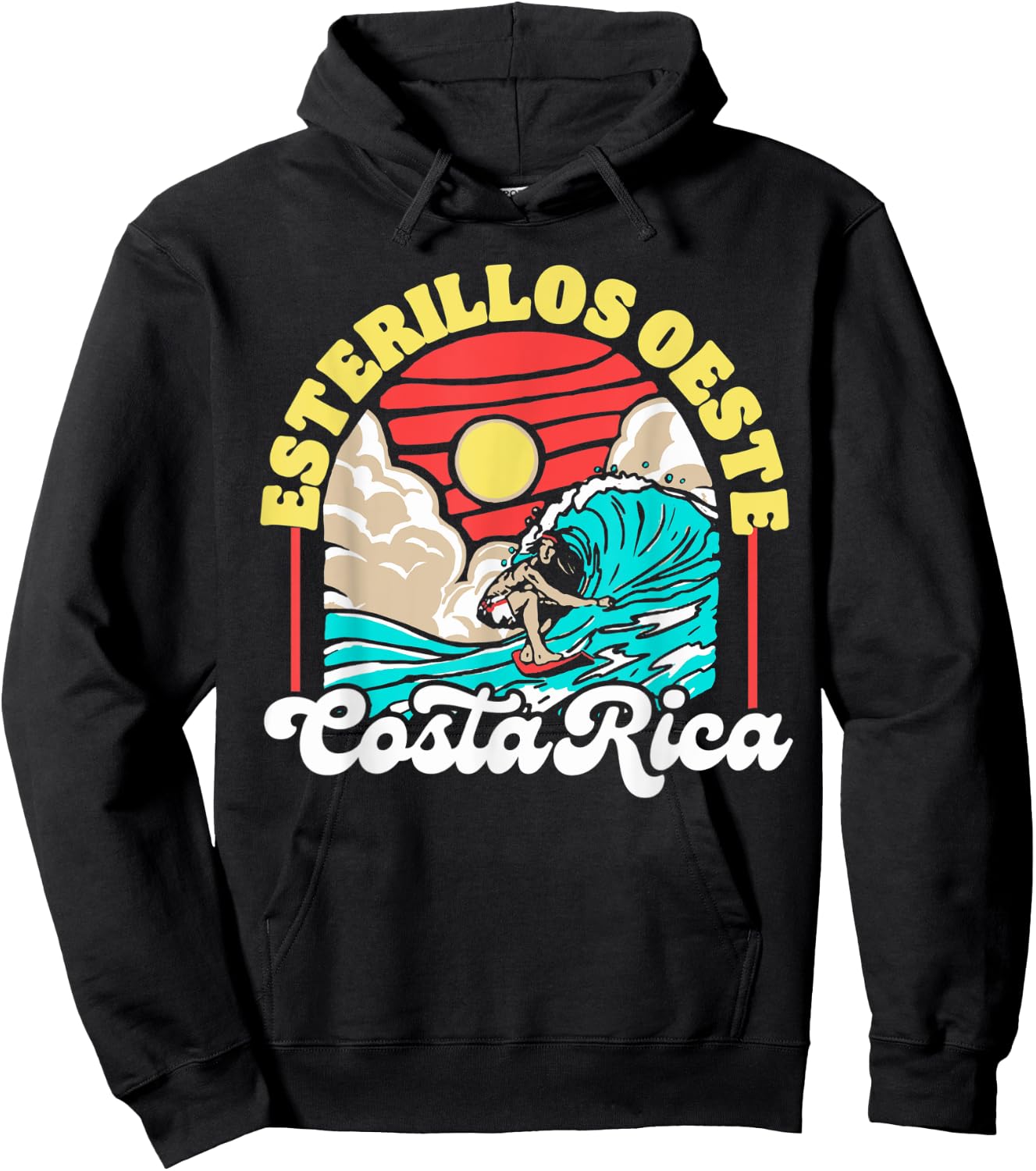 Esterillos Oeste Costa Rica Wave Curl Tube Retro 80s Beach Hoodie - Hoodie | Black