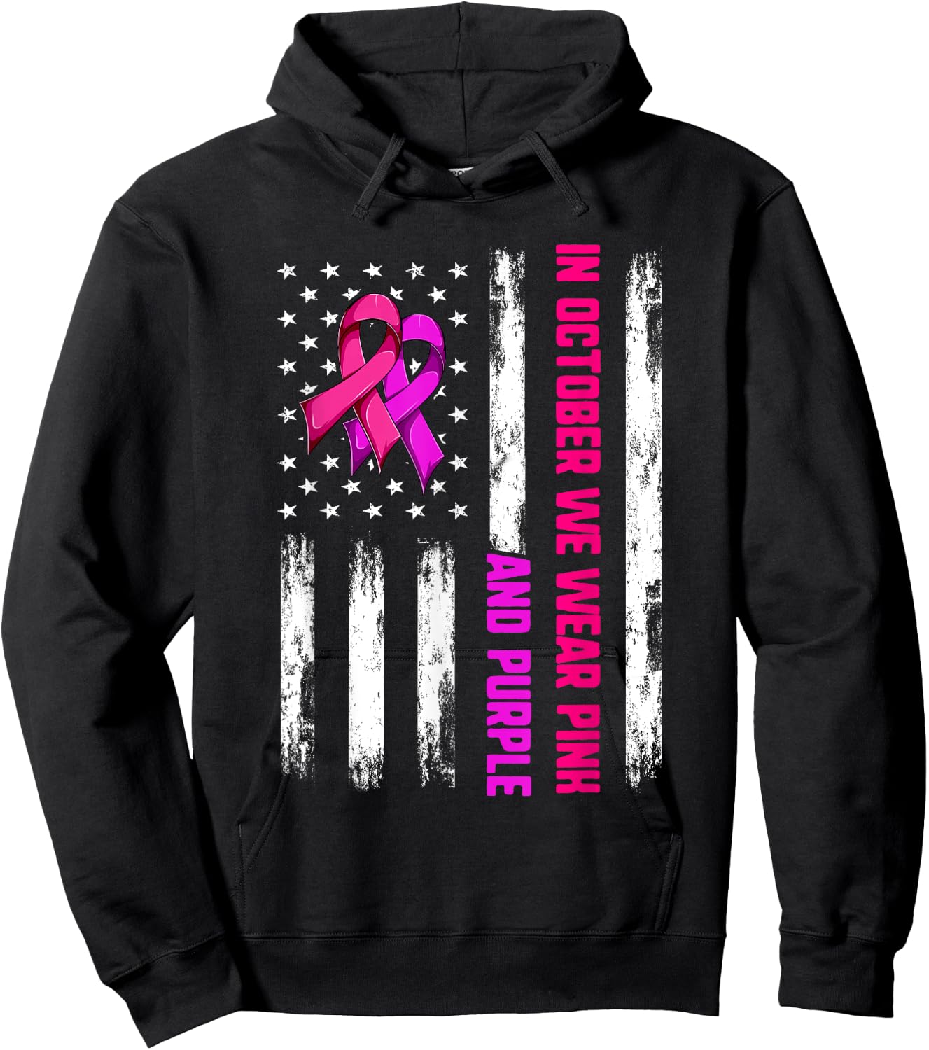 We Wear Purple And Pink In October Shirt, Flag Ribbons USA Hoodie - Hoodie | Black