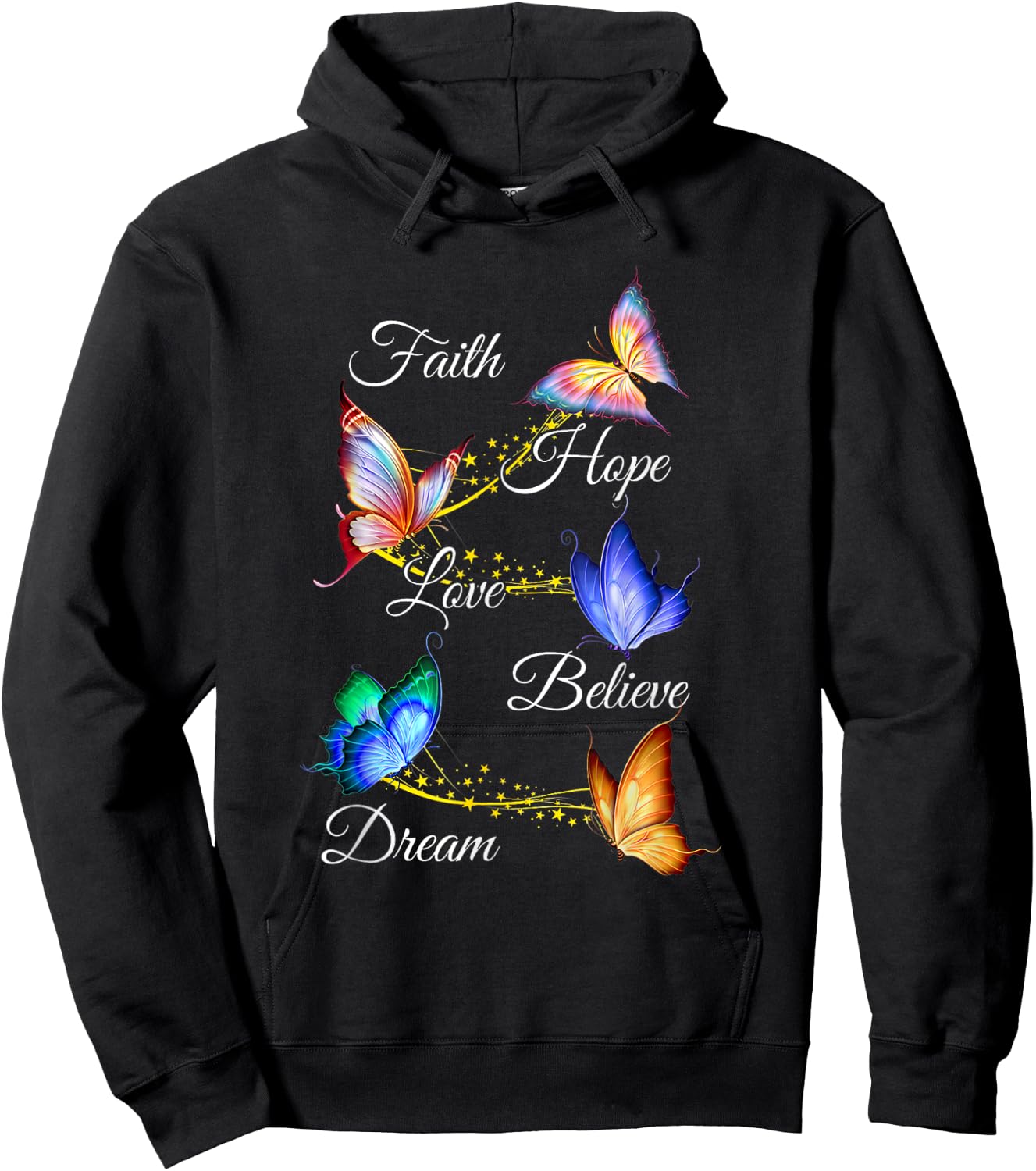 Butterfly Faith Hope Love Believe Dream Christian Hoodie - Hoodie | Black